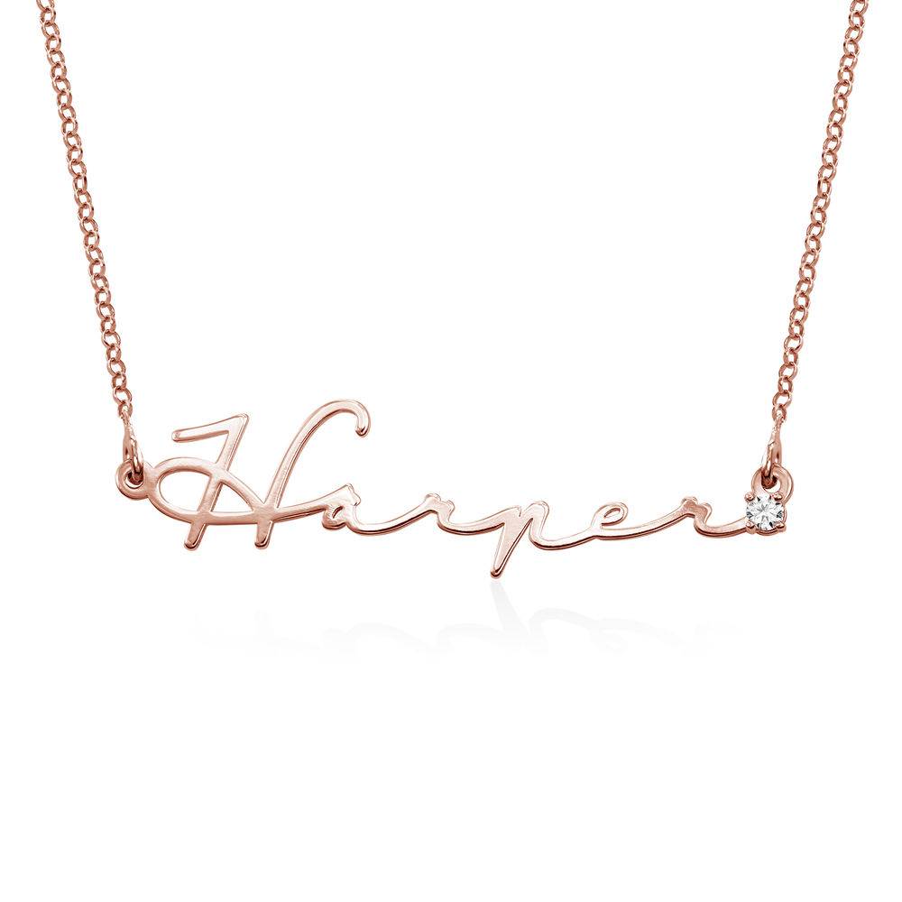 Signature Style Name Necklace in Rose Gold Plating with Diamond