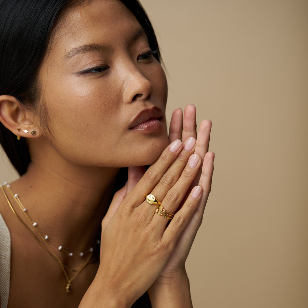 Happy Face Adjustable Signet Ring