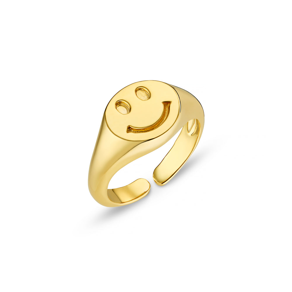 Happy Face Adjustable Signet Ring