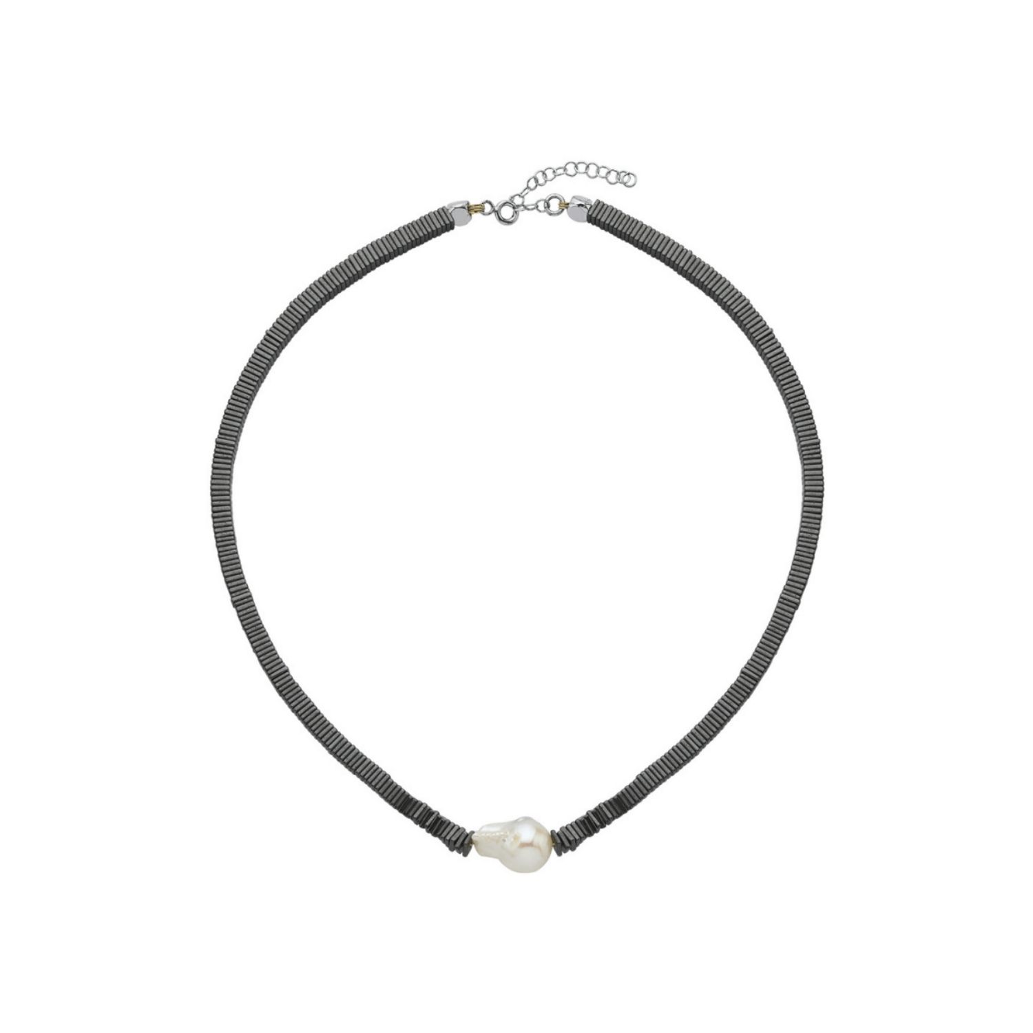 Silga Baroque Pearl Black Hematite Stone Necklace