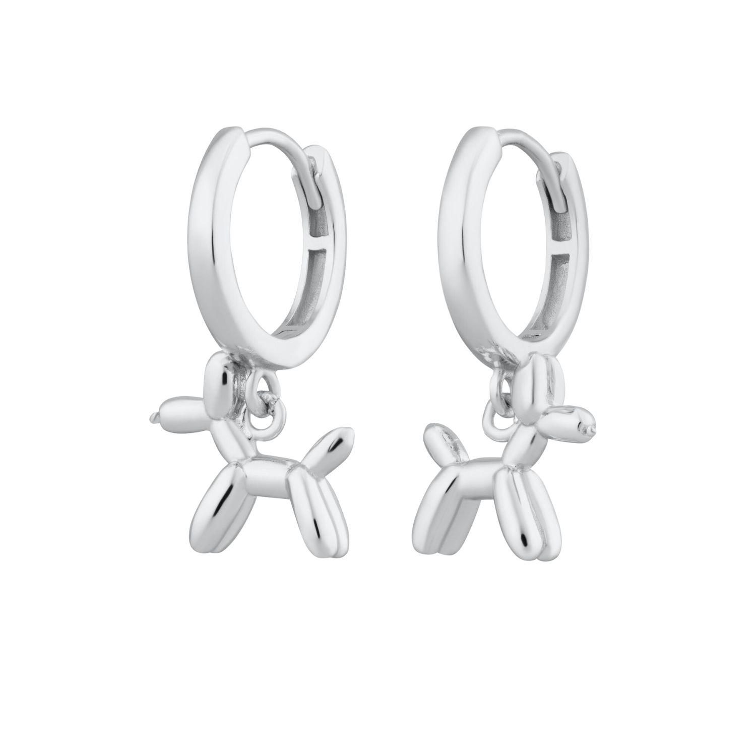 Silver Balloon Dog Charm Hoop Earrings