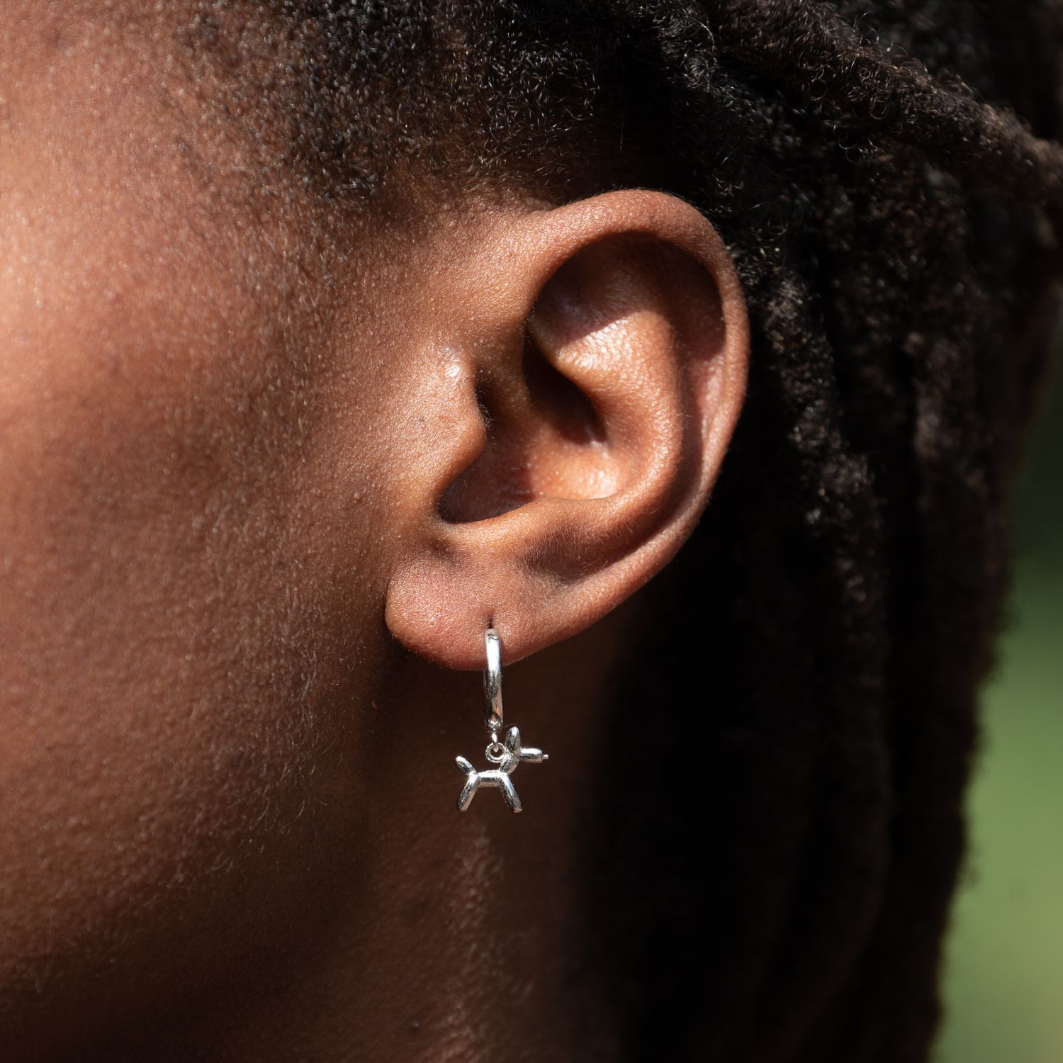 Silver Balloon Dog Charm Hoop Earrings