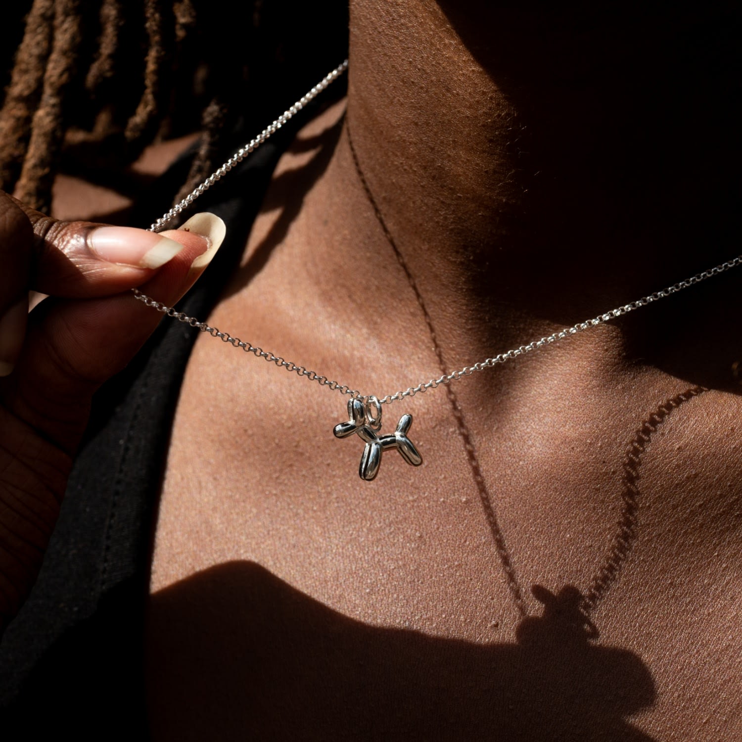 Silver Balloon Dog Charm Necklace