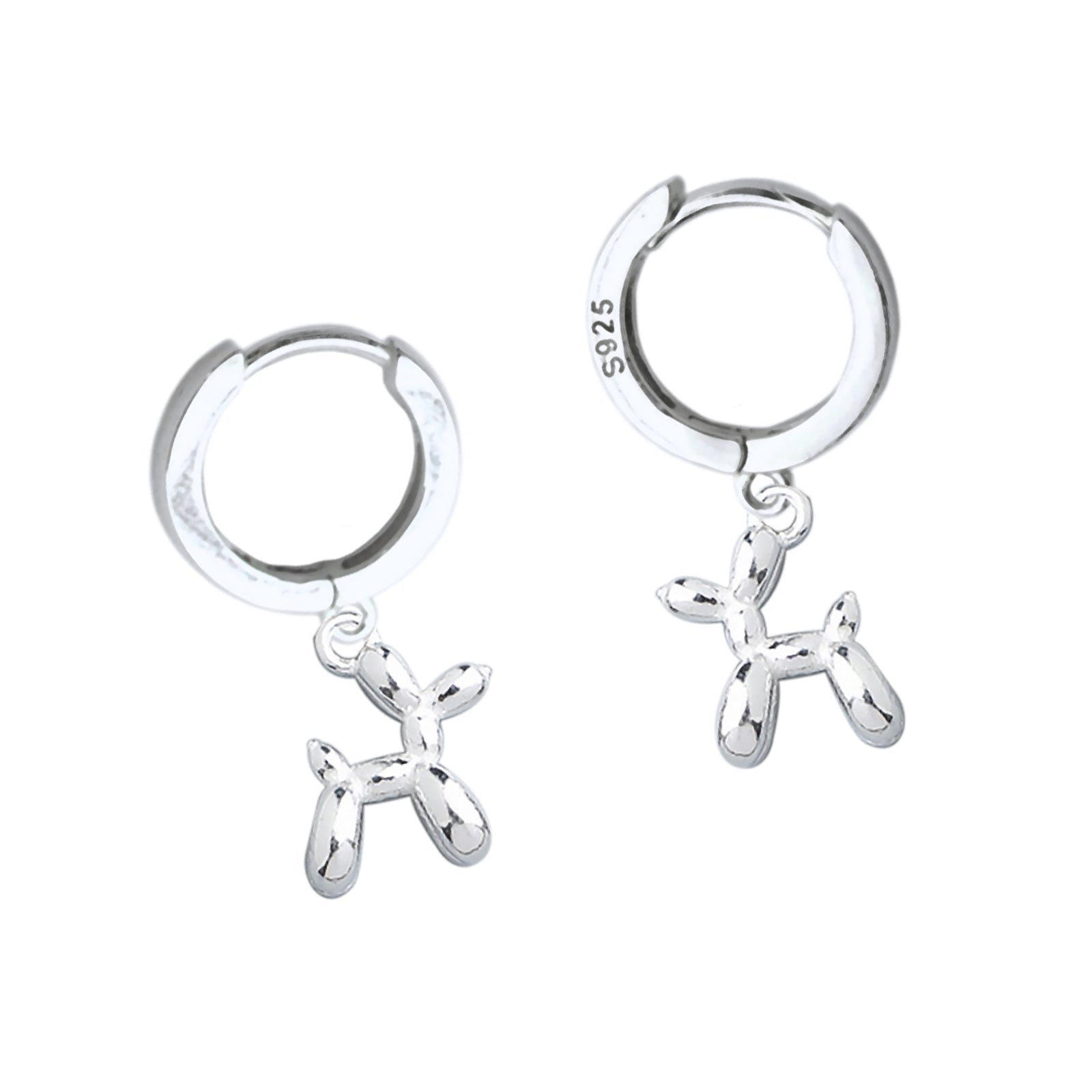 Silver Balloon Poodle Hoop Earrings