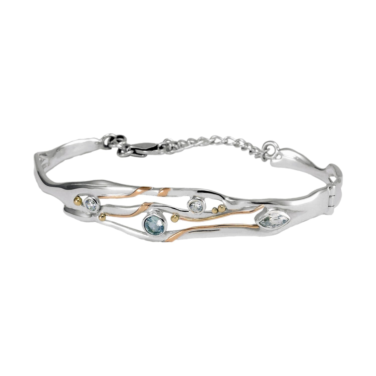 Silver Bangle With Blue Topaz & White Cubic Zirconia