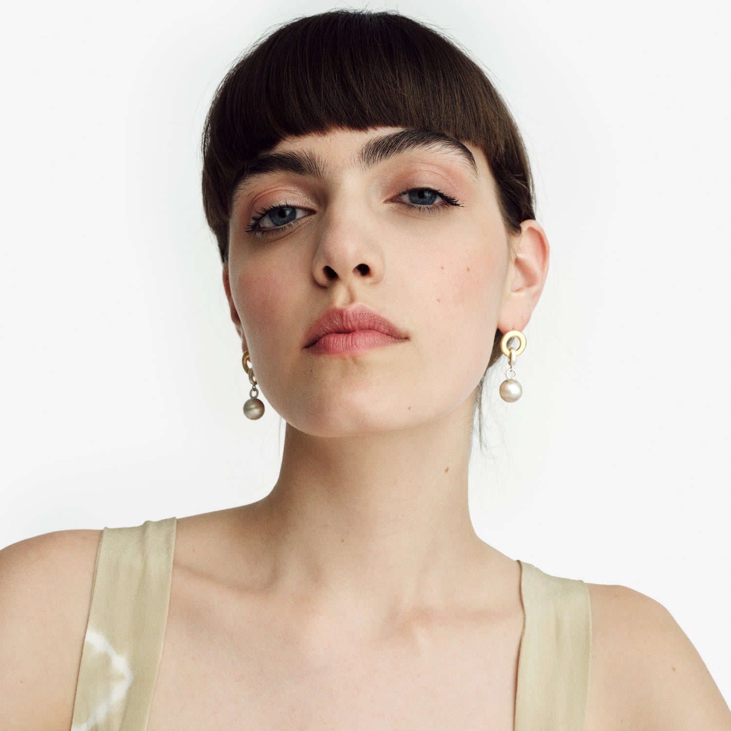 Silver Bead Gold Circle Drop Earrings