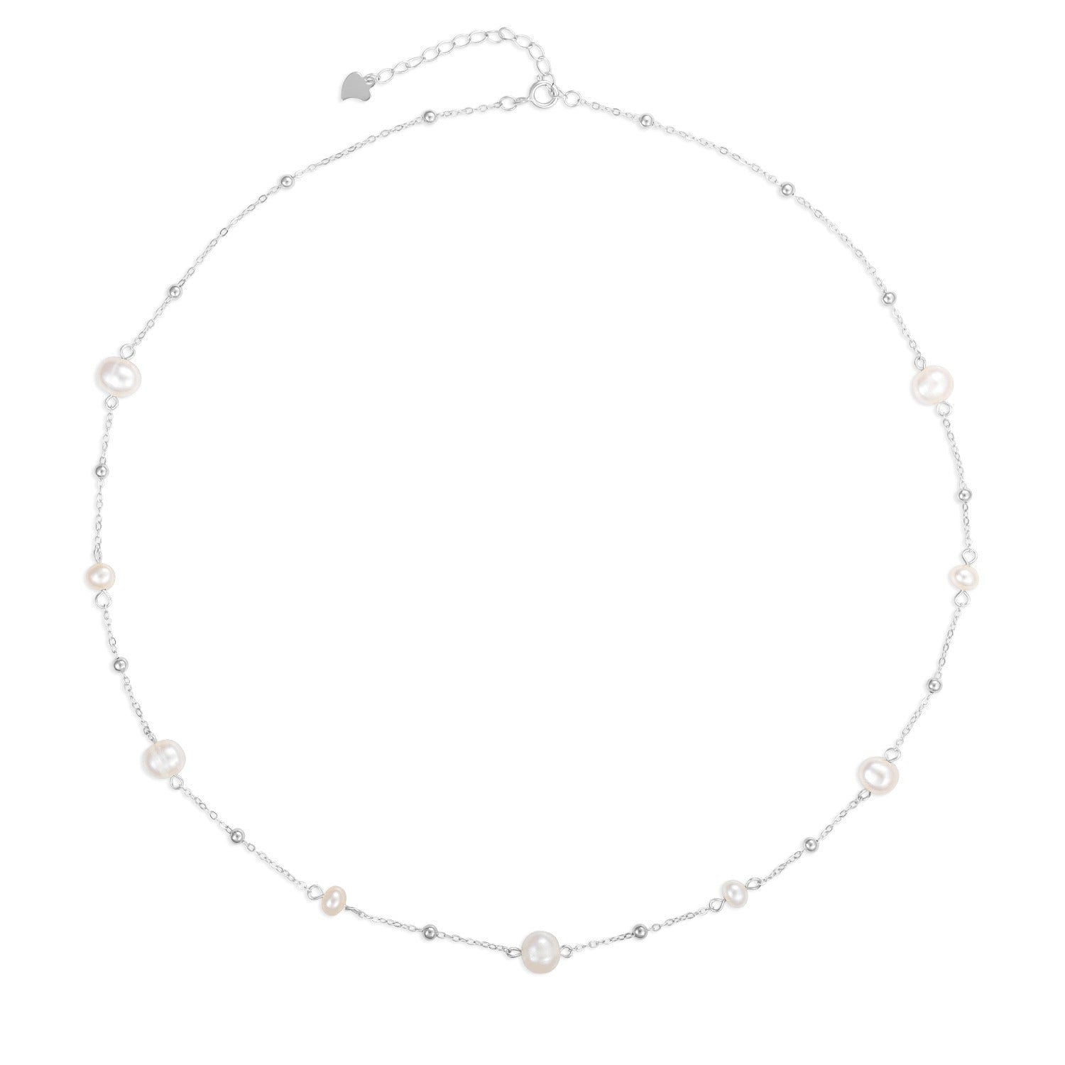 Silver Bead Pearl Chain Necklace - Joy