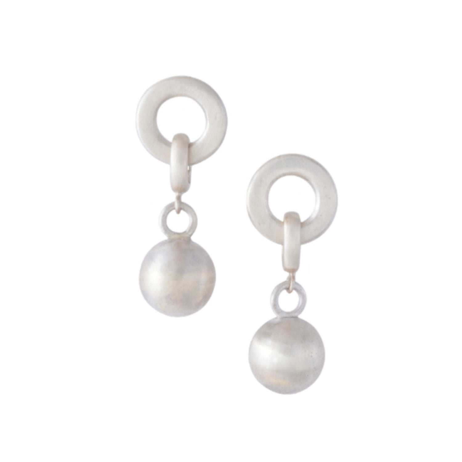 Silver Bead Silver Circle Drop Earrings
