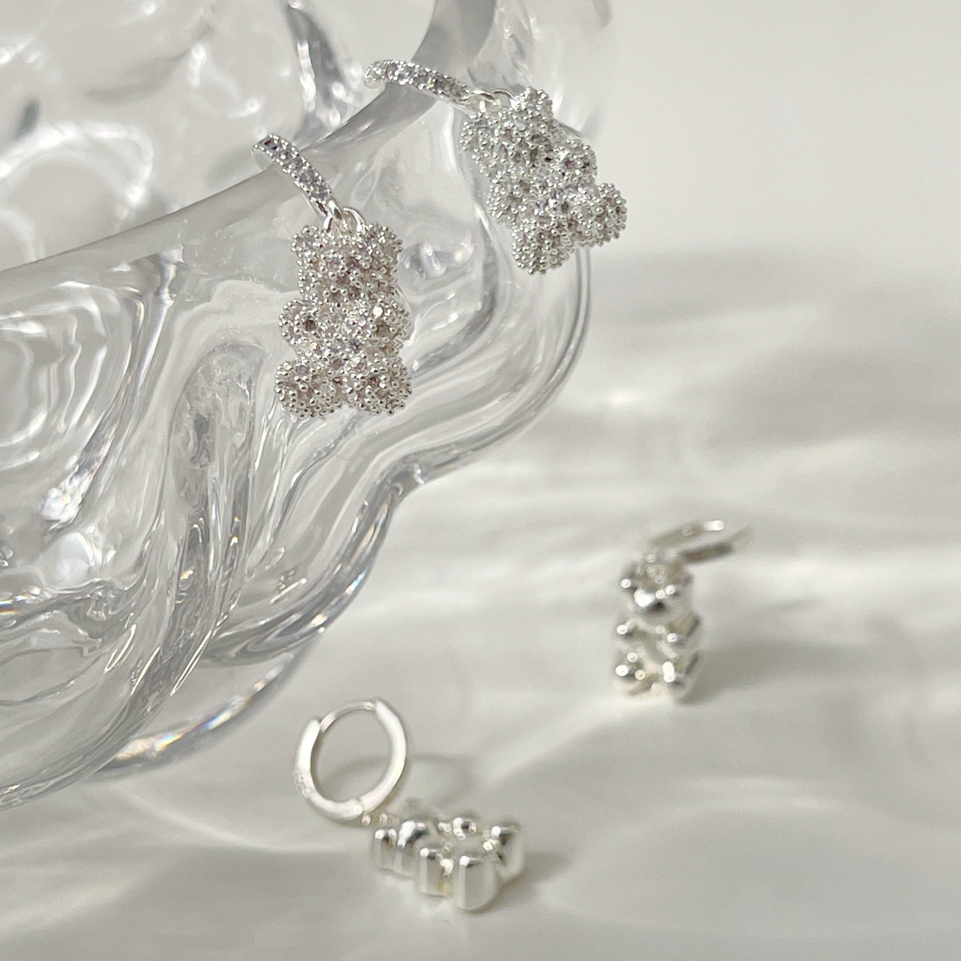 Silver Bear Pendant Earrings