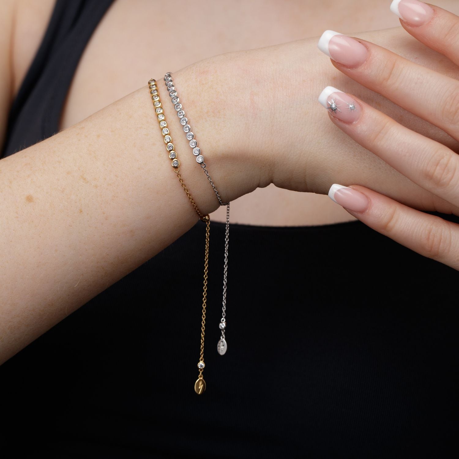 Gold Bezel Bar Bracelet With Slider Clasp