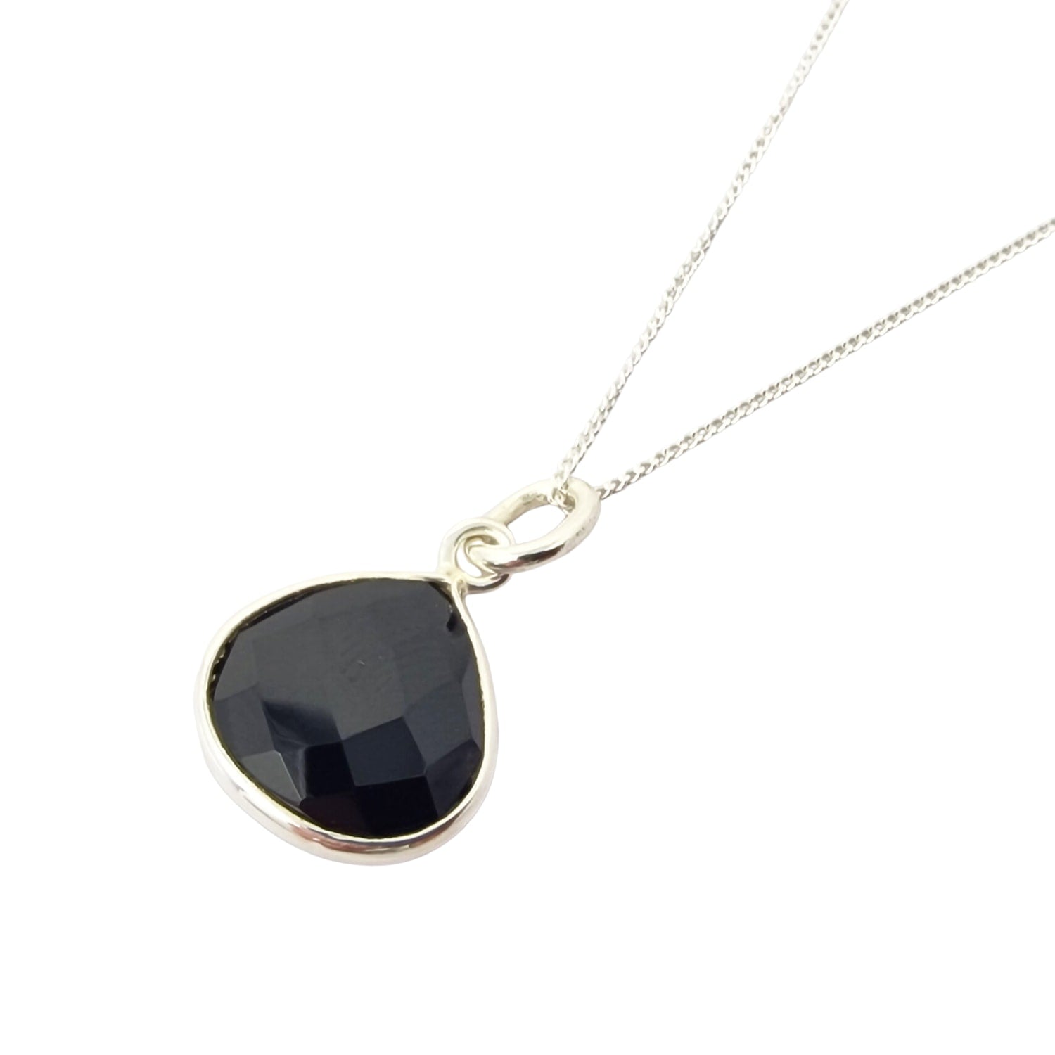 Sterling Silver Black Onyx Gemstone Heart Pendant Necklace