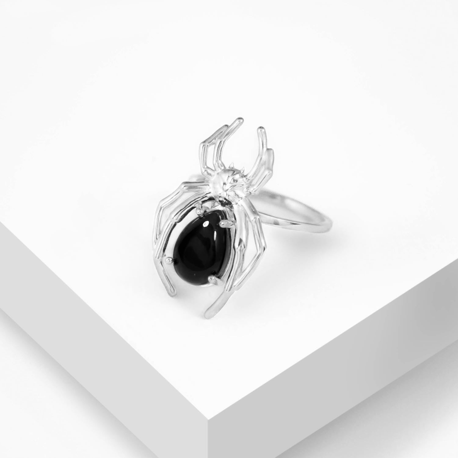 Silver Spider & Black Onyx Stacking Ring