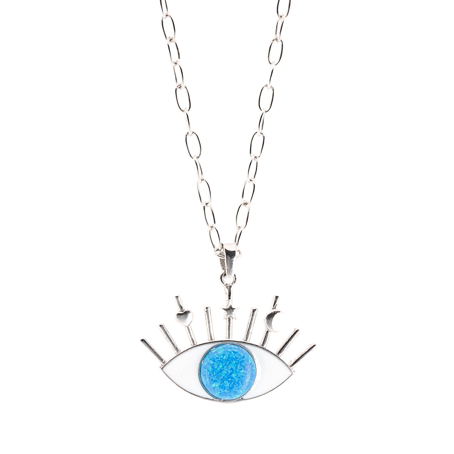 Silver Blue Opal Evil Eye Necklace