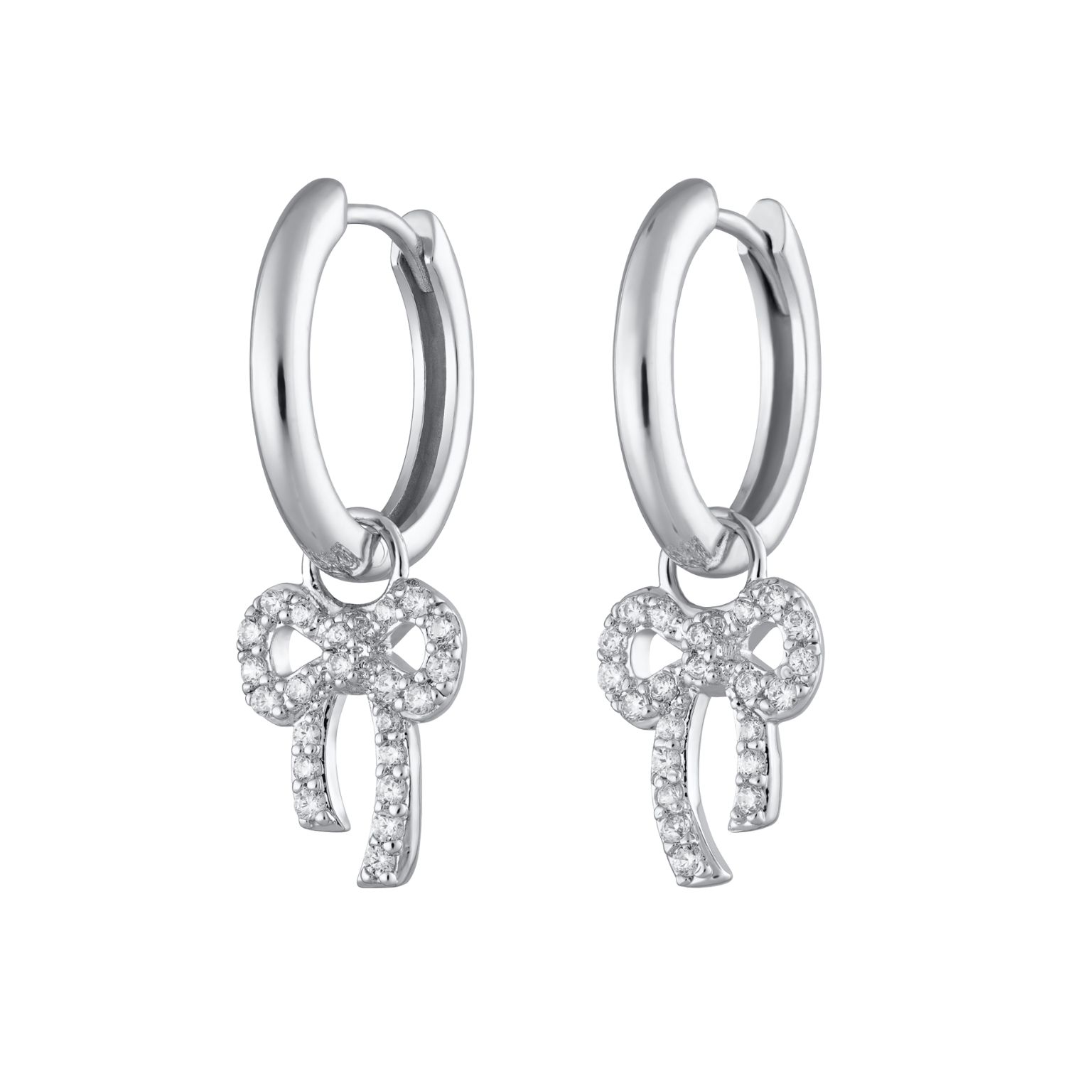 Silver Bow Charm Hoops