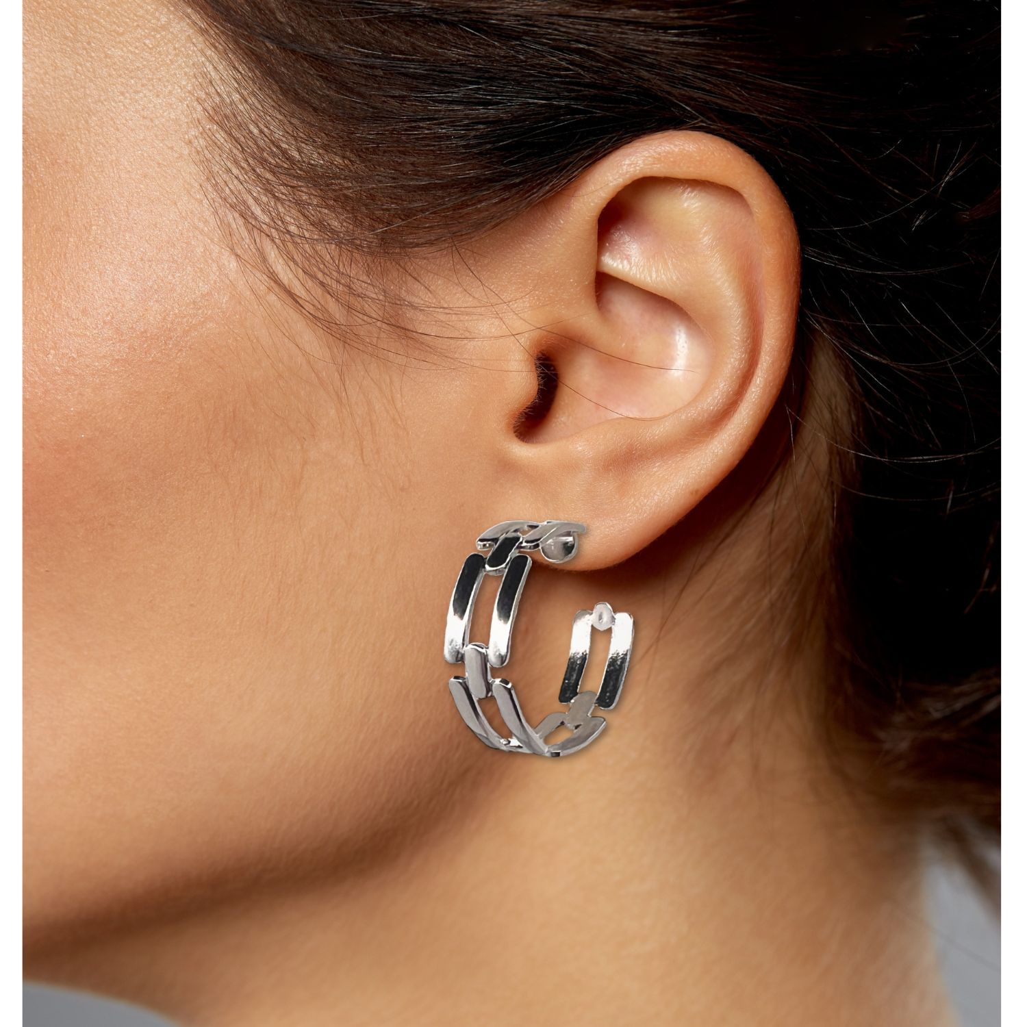 Silver Bravura Chain Hoop Post Earrings