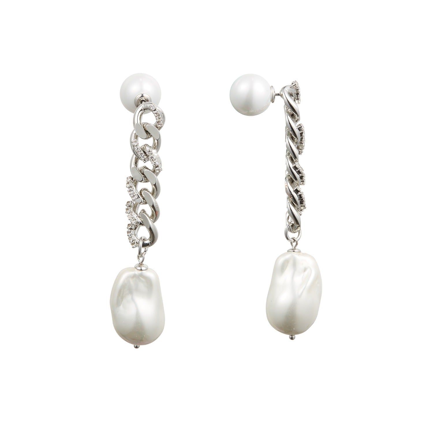 Silver Chain Baroque Pearl Dangle Earrings