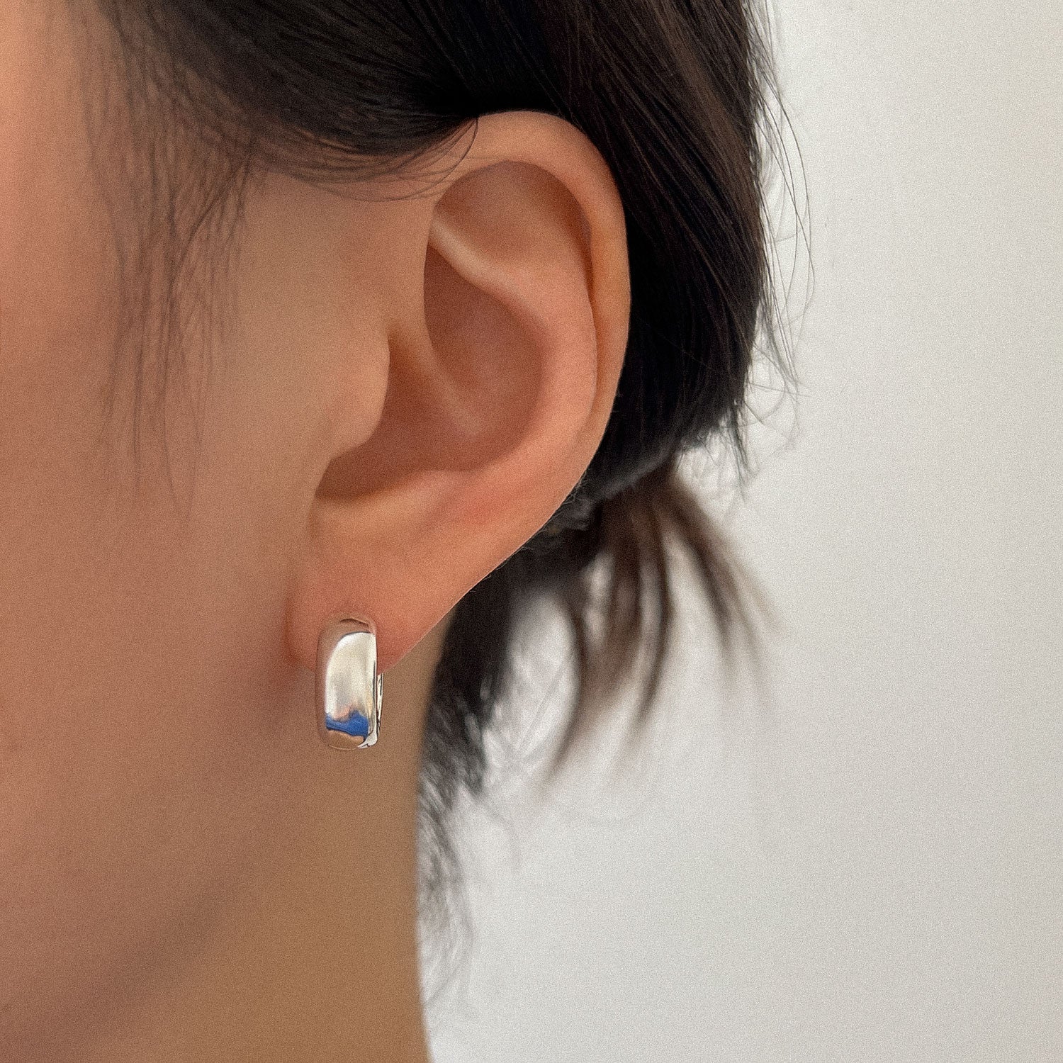 Silver Chunky Bold Huggie Hoop Earrings