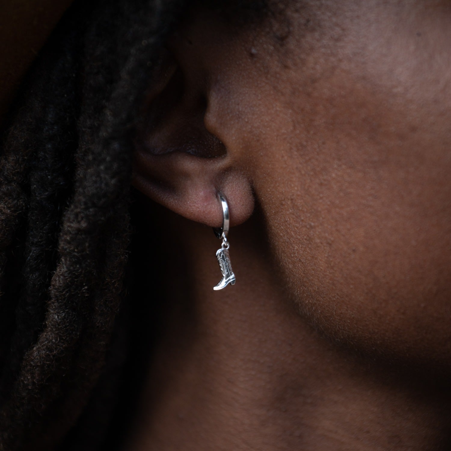 Silver Cowboy Boot Charm Hoop Earrings