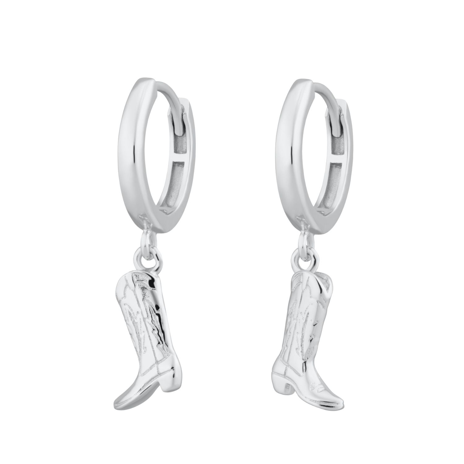 Silver Cowboy Boot Charm Hoop Earrings
