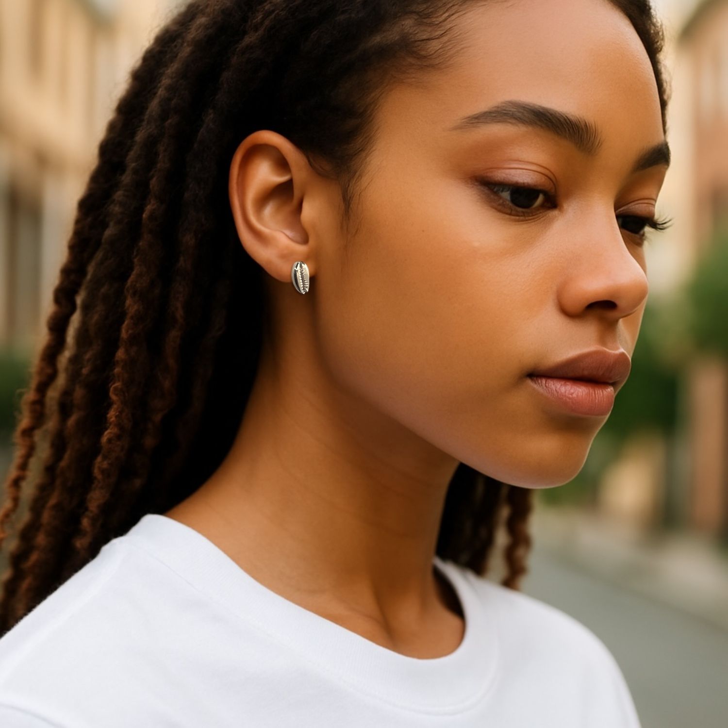 Silver Cowrie Stud Post Earrings