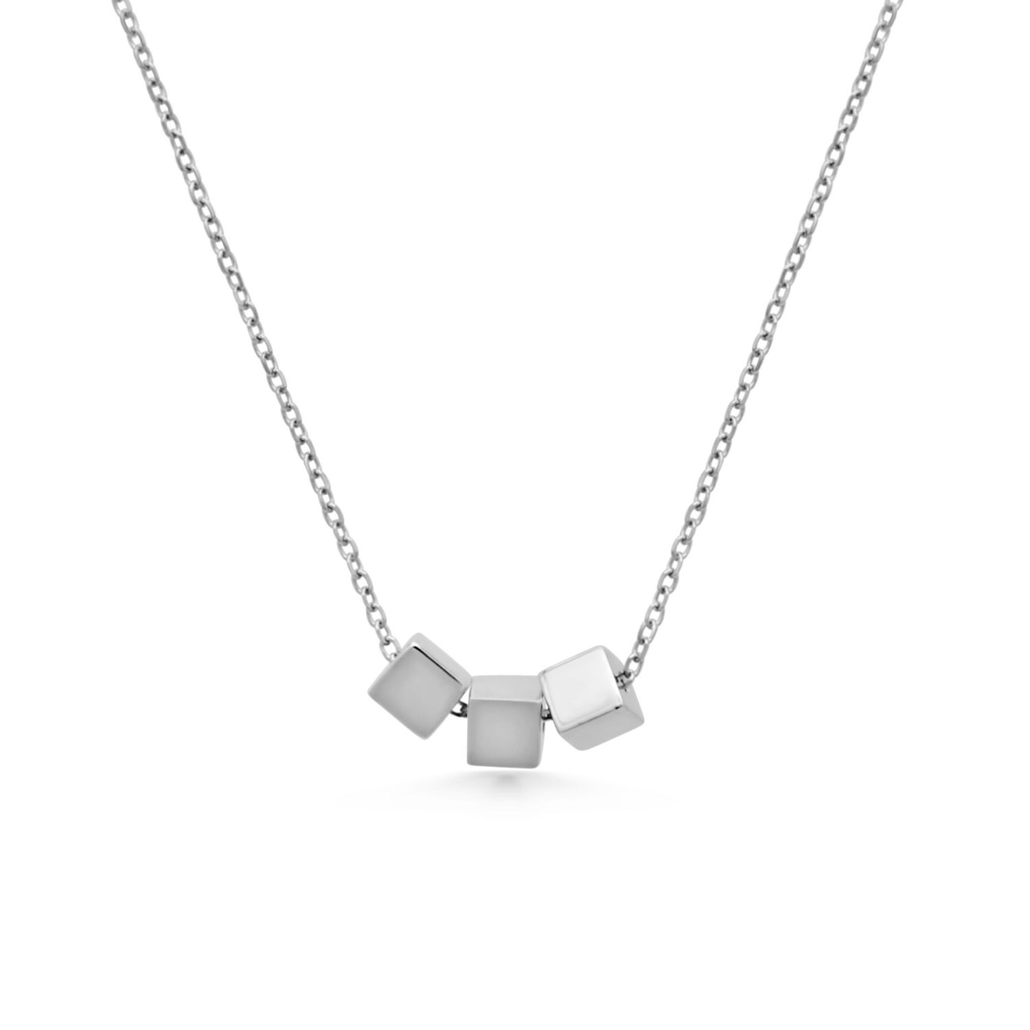 Silver Cube Necklace With 3 Cubes
