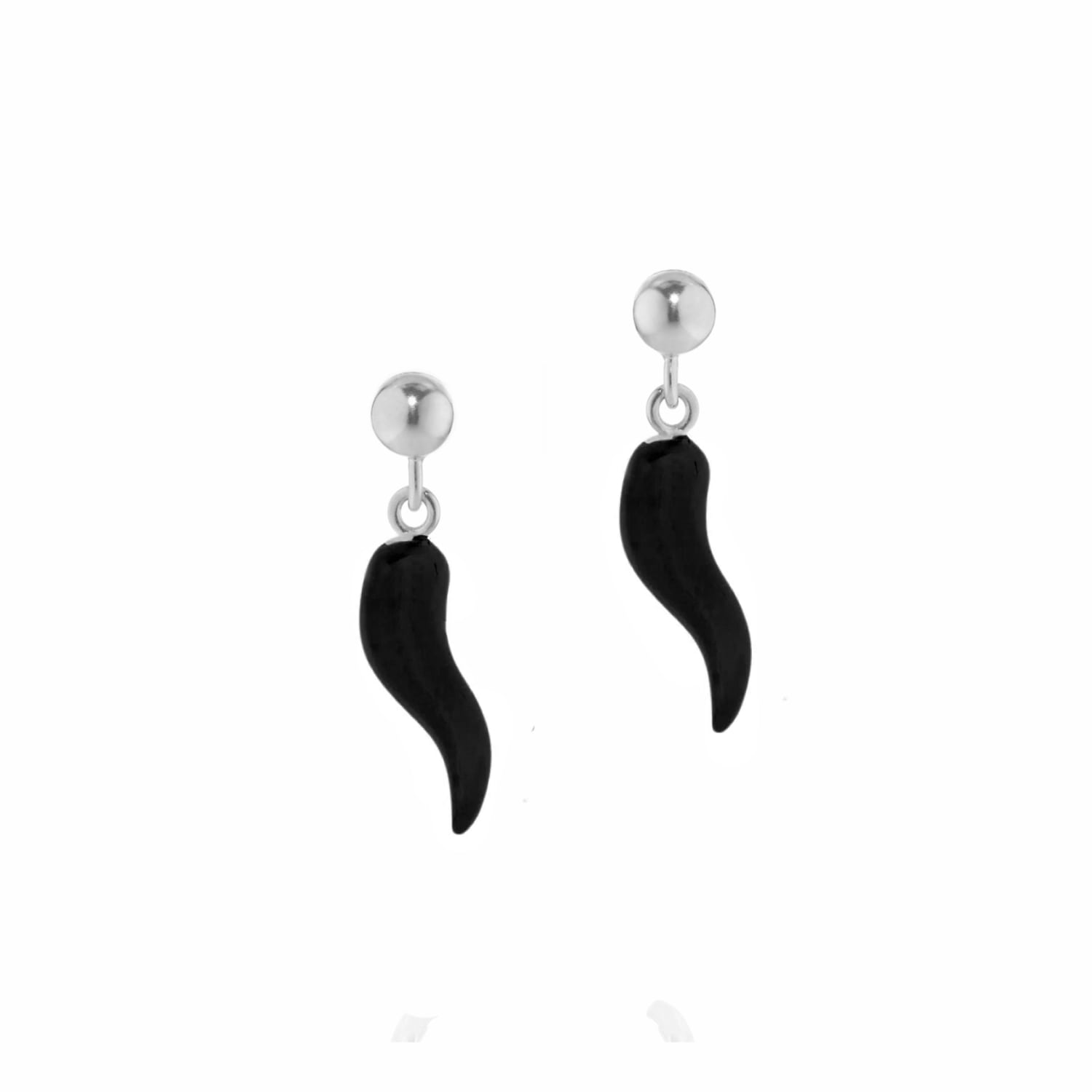 Silver Earrings With Black Horn Pendant