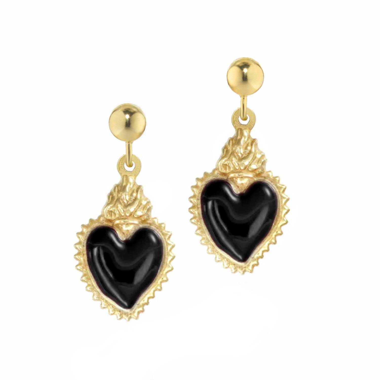 Silver Earrings With Gold-Plated Black Heart Pendant