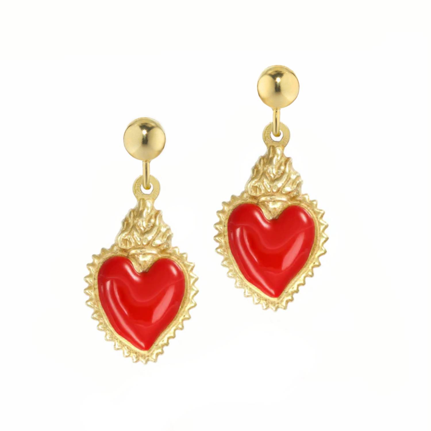 Silver Earrings With Gold-Plated Red Heart Pendant