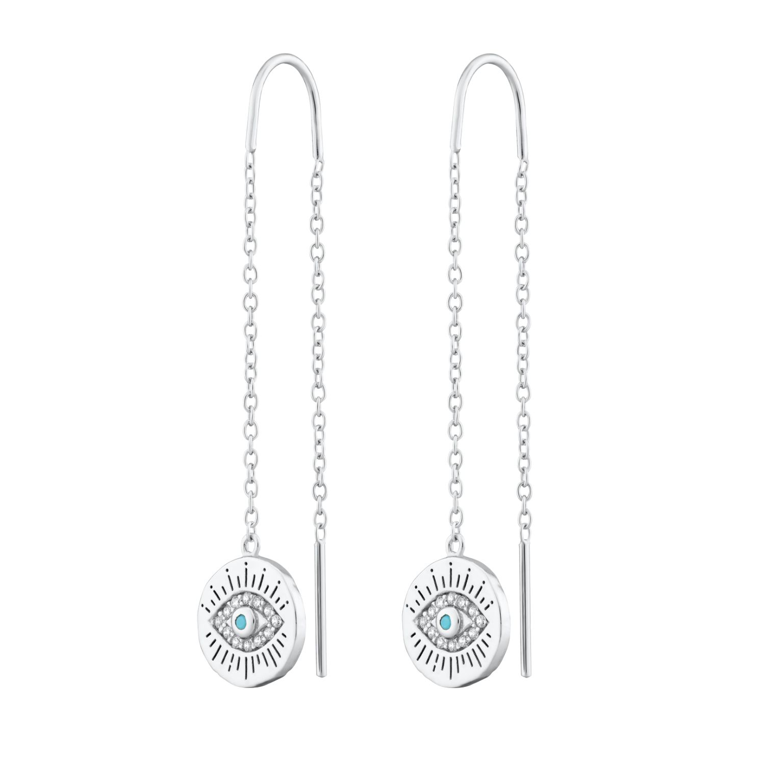 Silver Evil Eye Threader Earrings