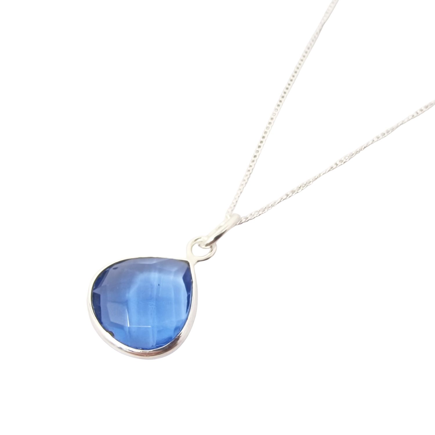 Silver Fine Chain With Heart Blue Topaz December Birthstone Pendant