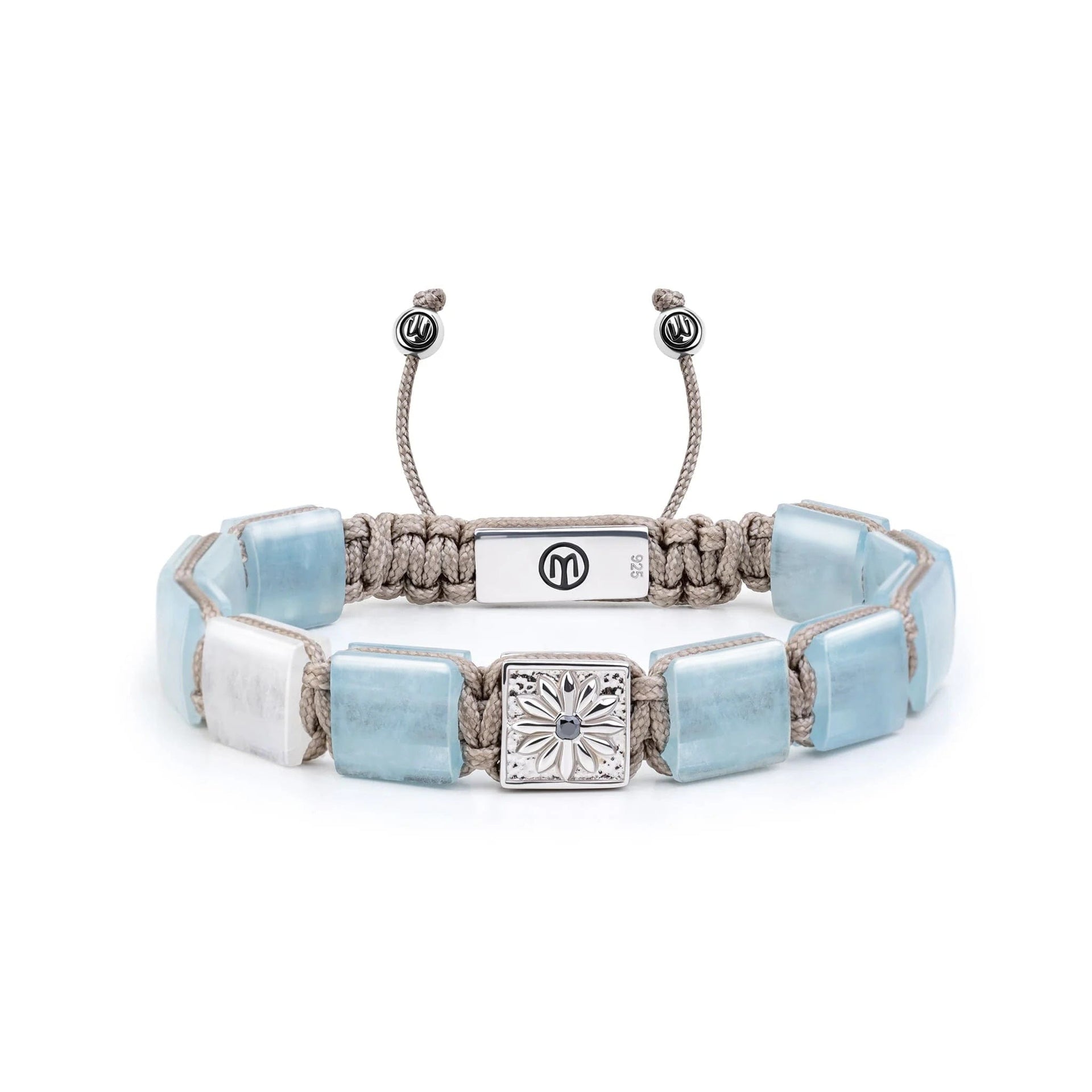 Silver Flat-Bead Bracelet With Aquamarines