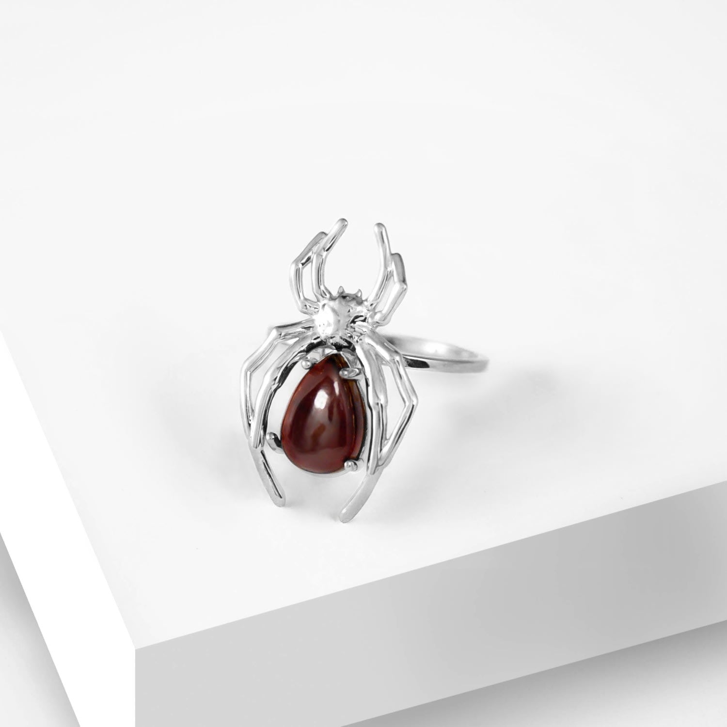 Silver Spider & Garnet Stacking Ring