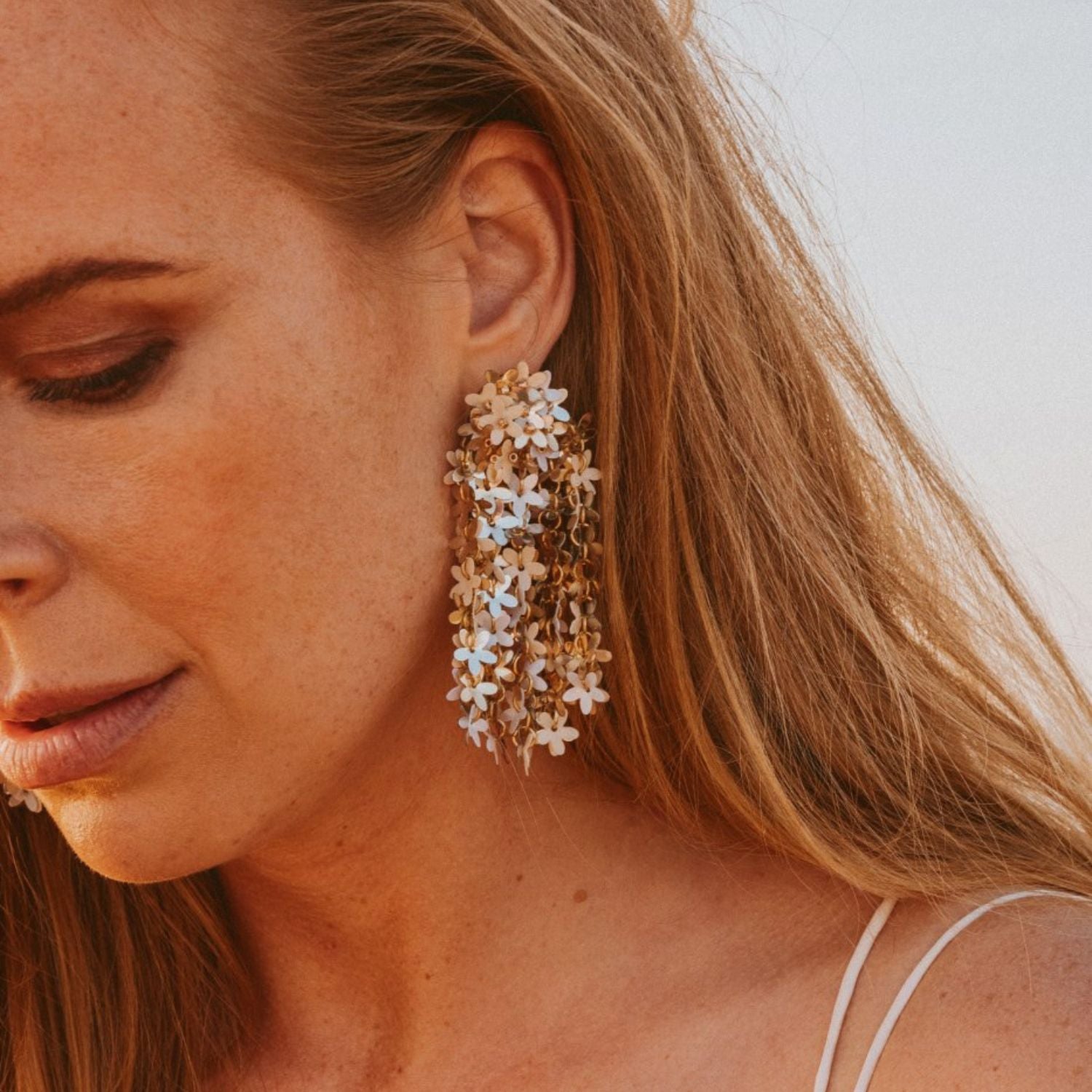 Silver Gold Sequin Flower Rain Earrings