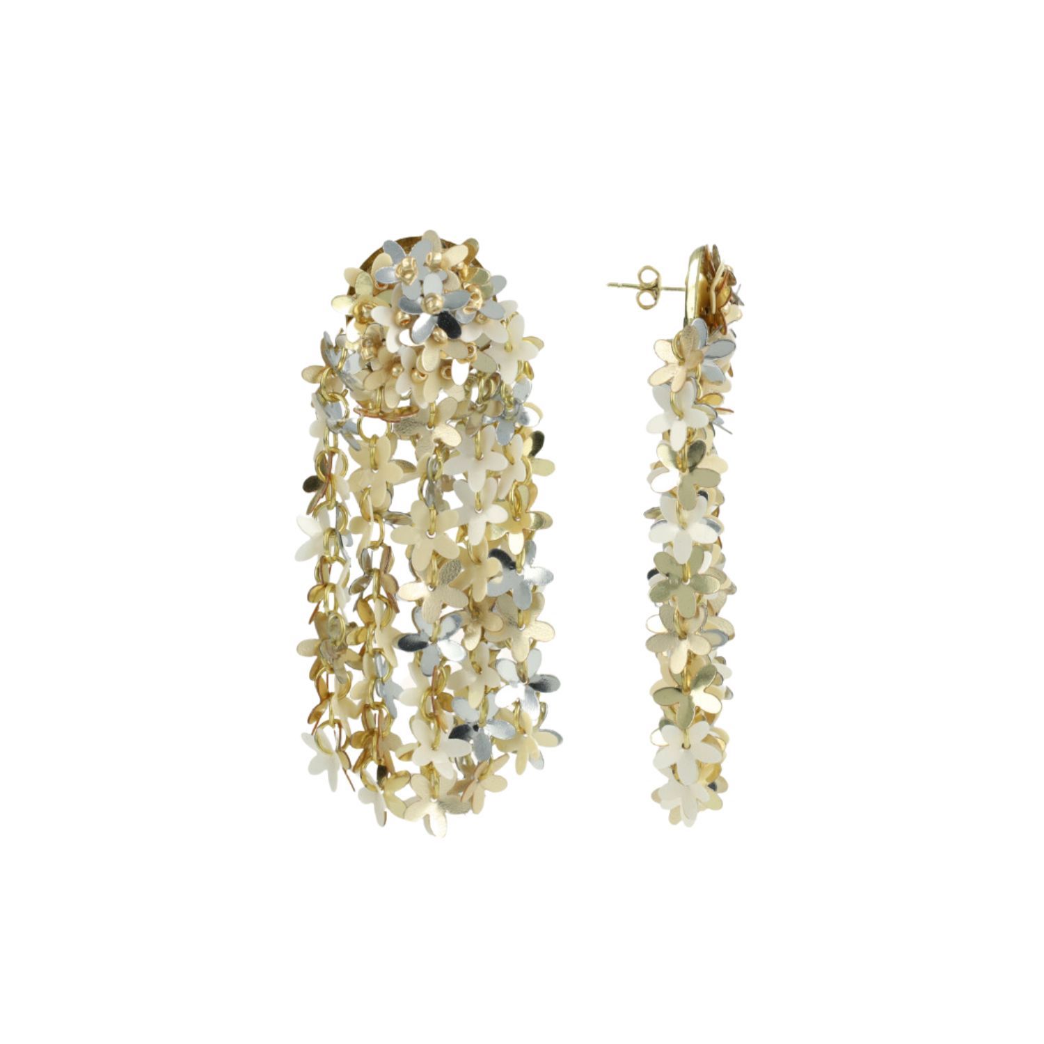 Silver Gold Sequin Flower Rain Earrings