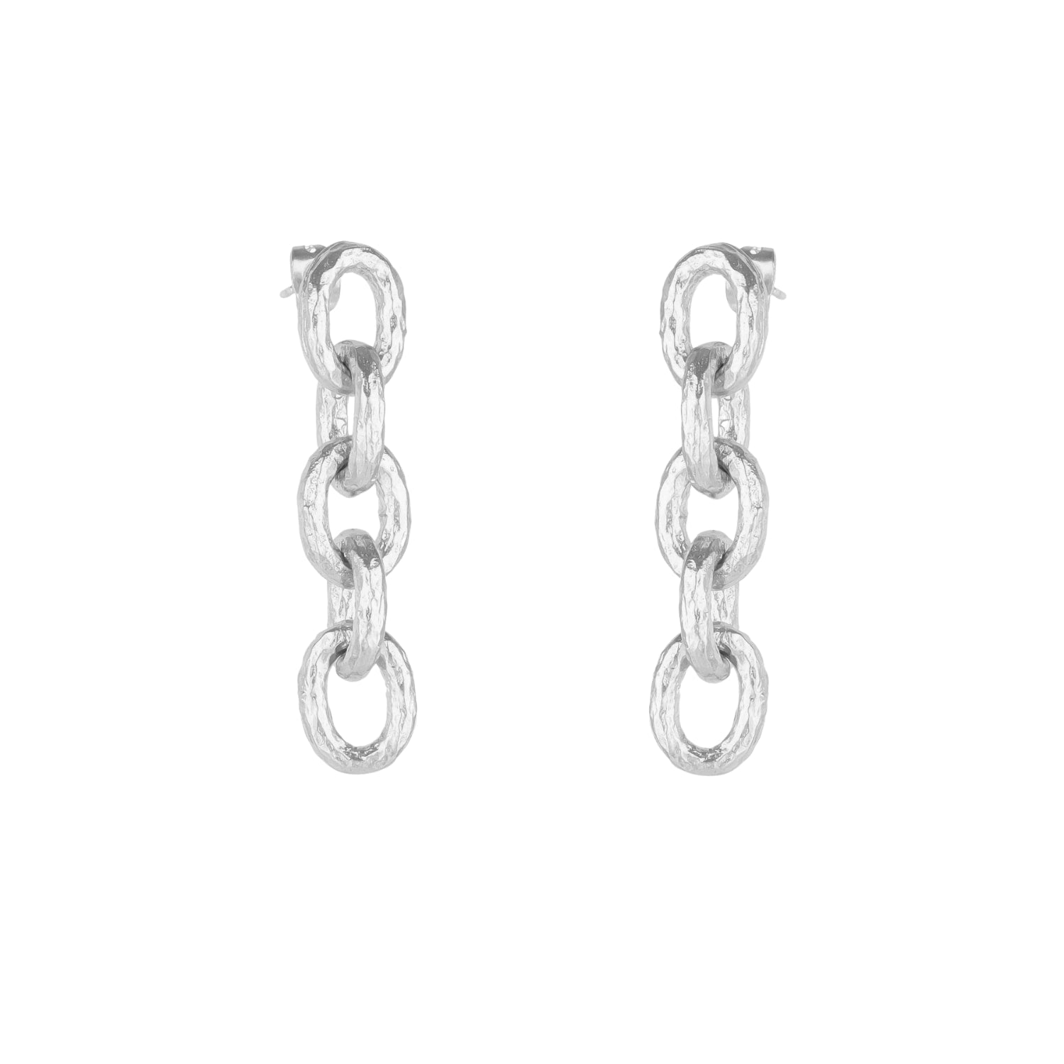 Silver Hammered Link Chain Drop Earring