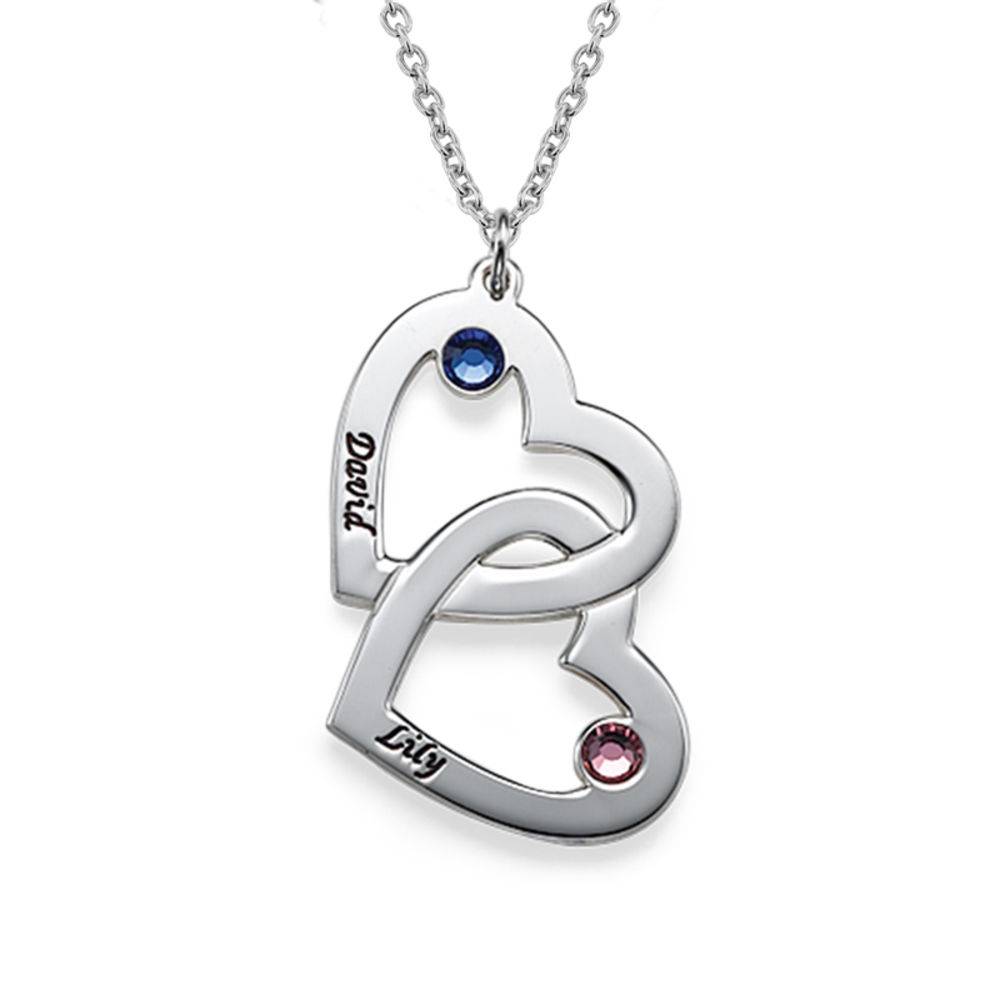 Heart in Heart Engraved Necklace with Birthstones in Sterling Silver