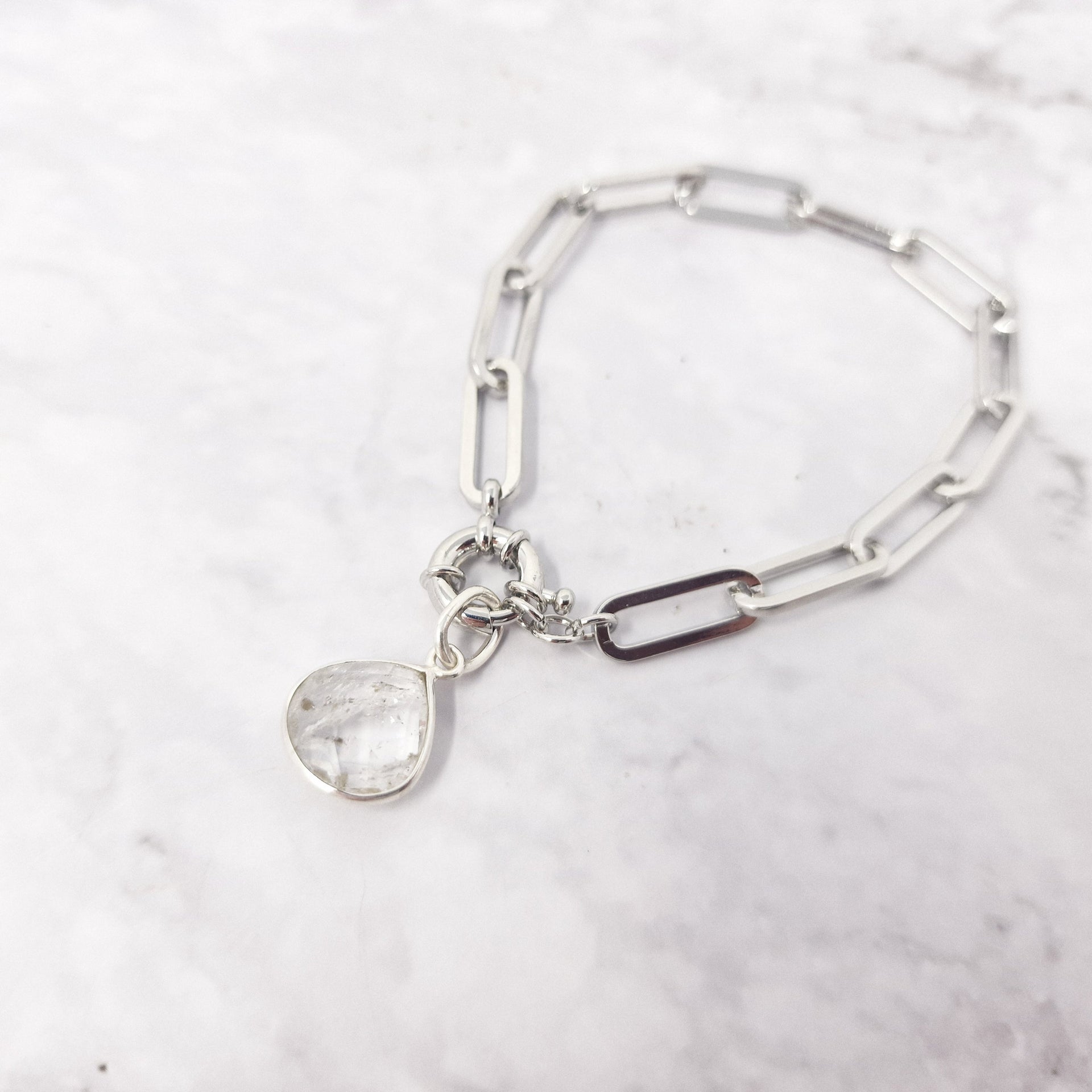 Sterling Silver Herkimer Diamond April Birthstone Crystal Bracelet
