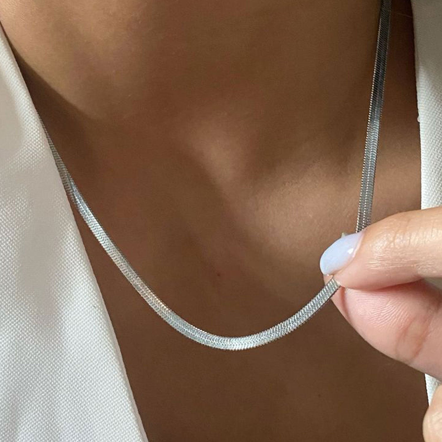 Silver Herringbone Snake Chain Five Millimeter Necklace