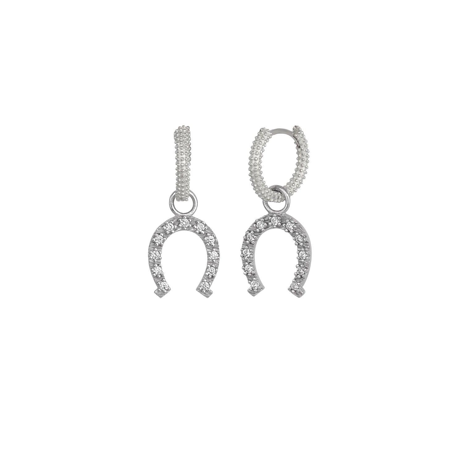 Silver Hoop Sterling Silver Horseshoe Equestrian Earrings - Silver