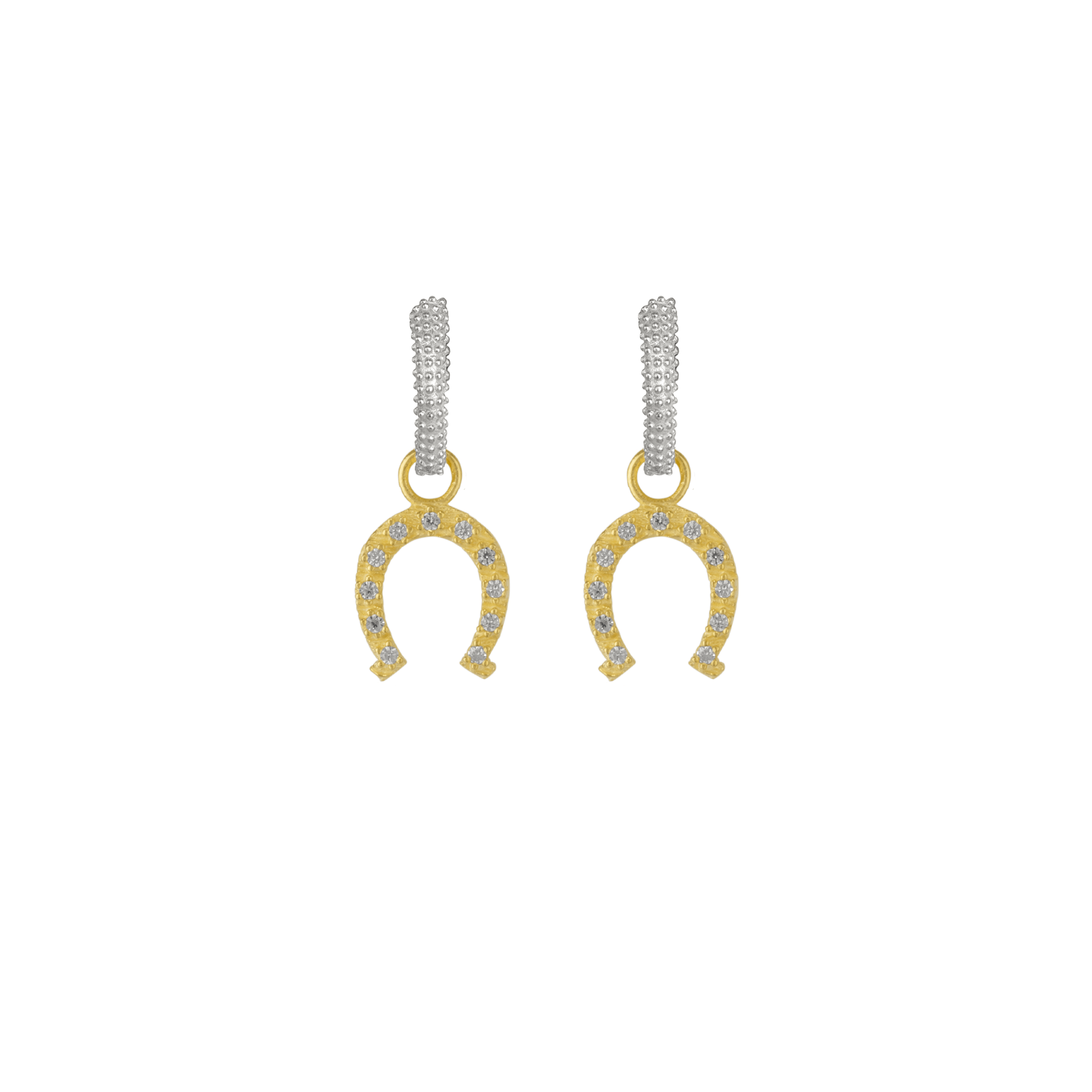 Silver Hoop Sterling Silver Horseshoe Equestrian Earrings - Gold