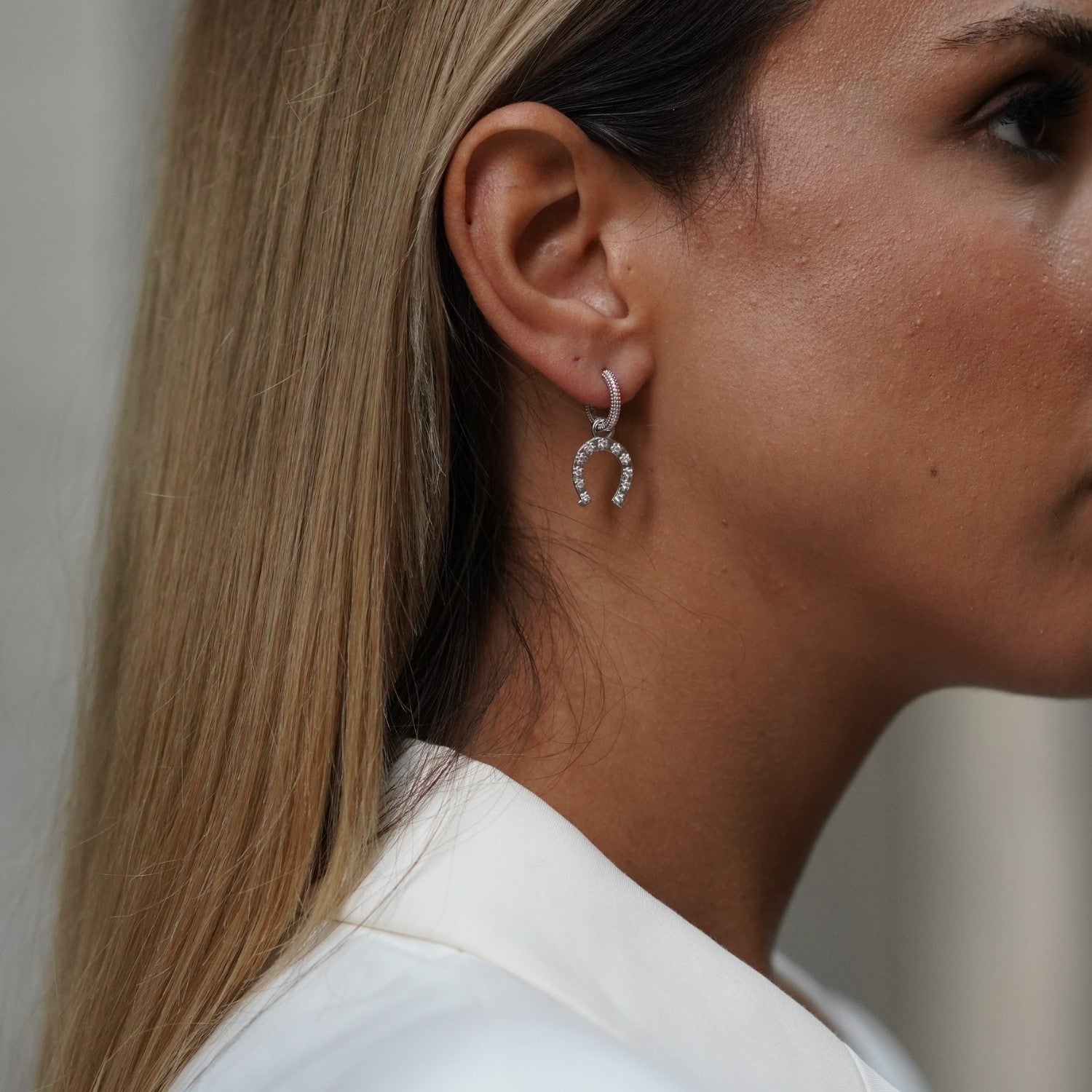 Silver Hoop Sterling Silver Horseshoe Equestrian Earrings - Silver