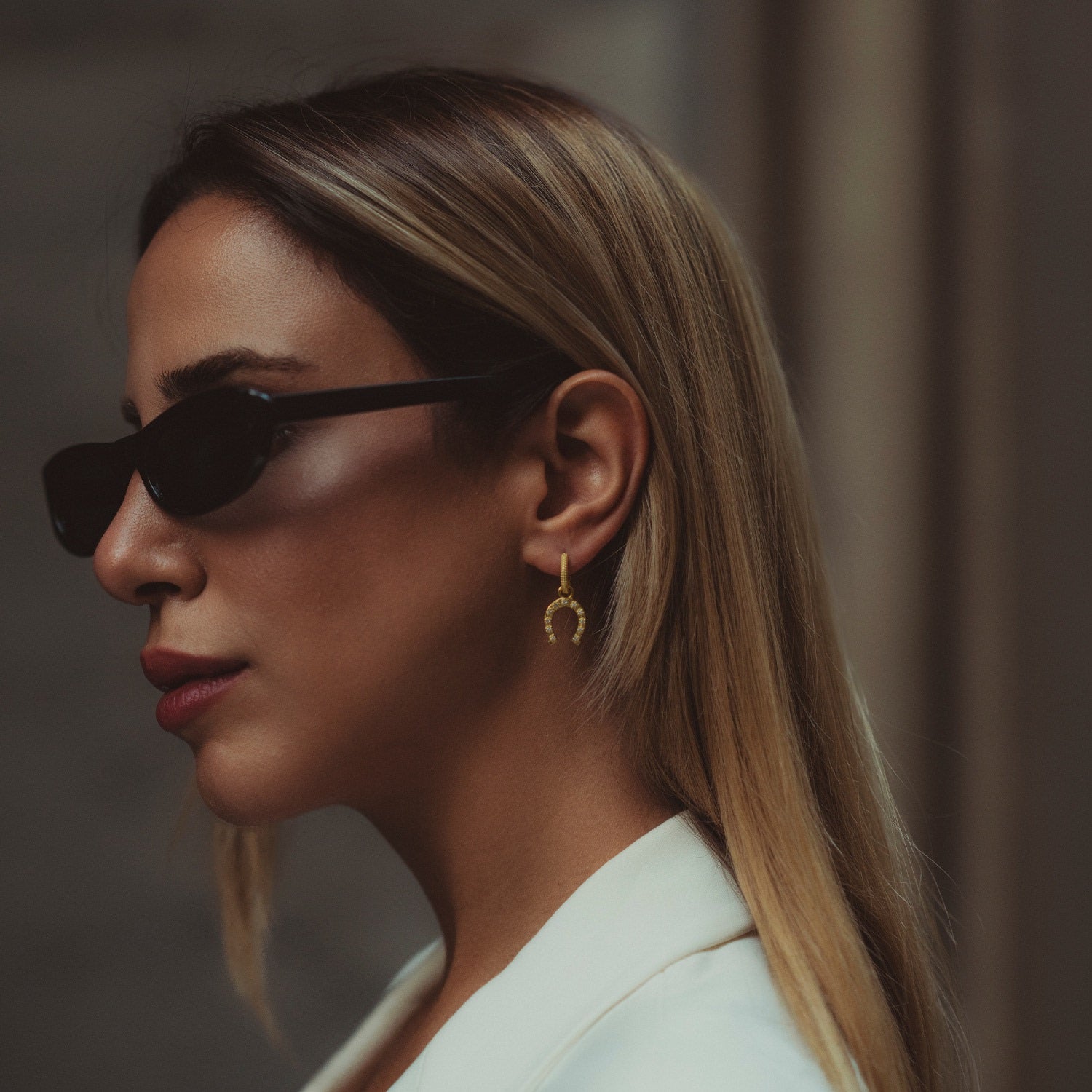 Gold Vermeil Hoop Sterling Silver Horseshoe Equestrian Earrings - Gold