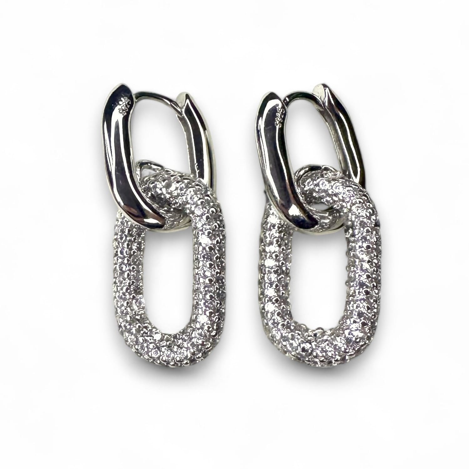 Silver Huggie Earrings With Bright Pave Gemstone Charm