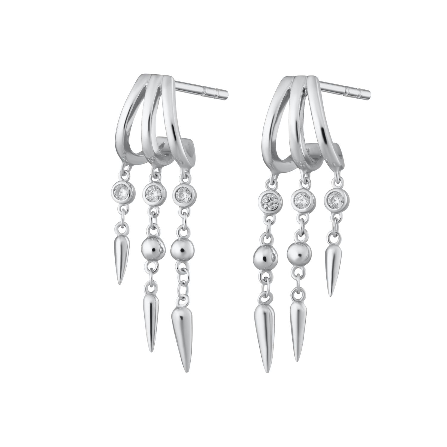 Silver Illusion Claw Drop Hoop Earrings