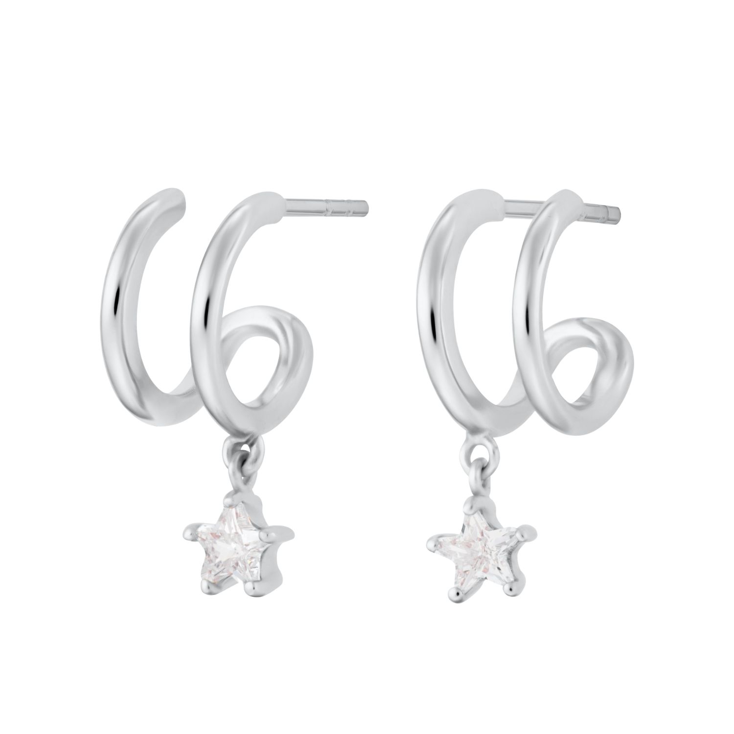 Silver Illusion Hoop Earrings With Star Drop