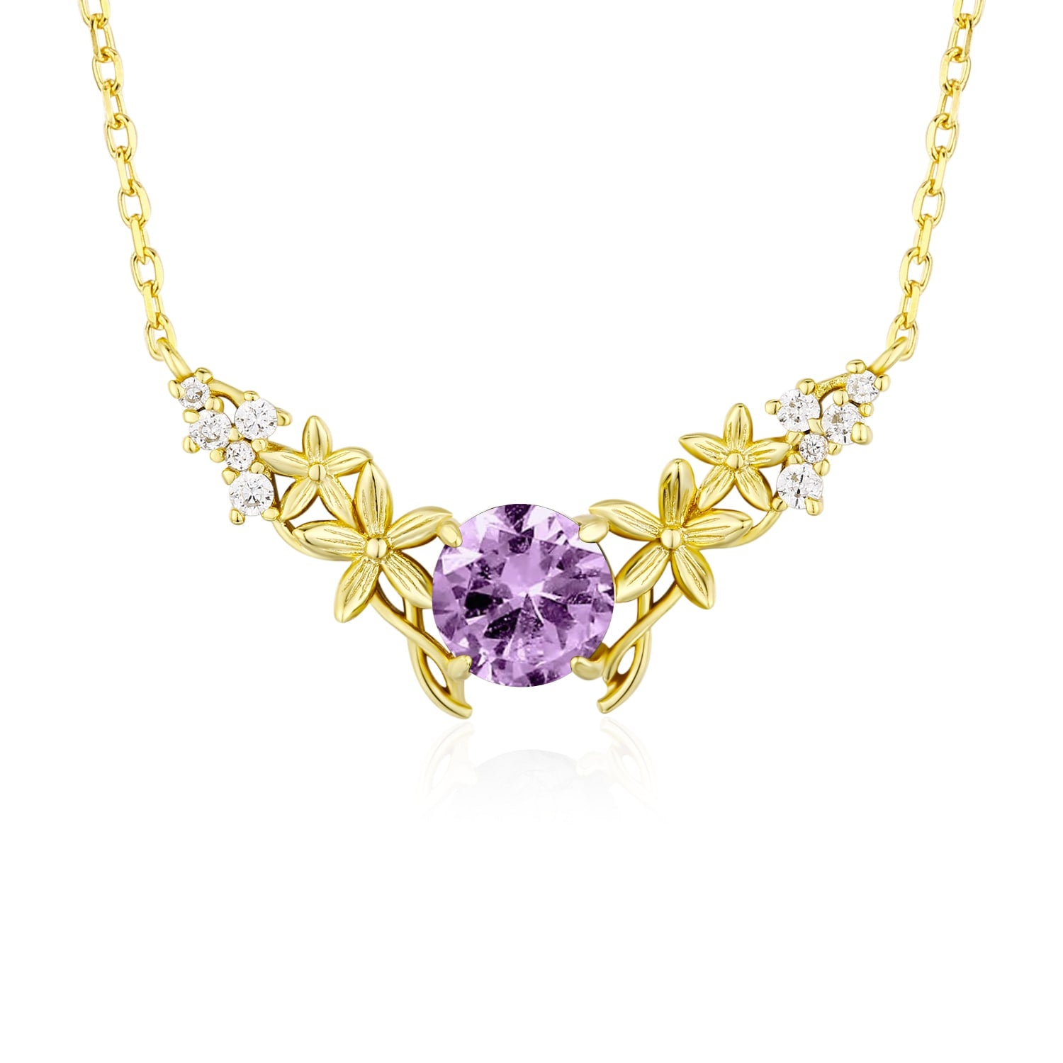 Silver Leaf Amethyst Necklace Yellow Gold Vermeil