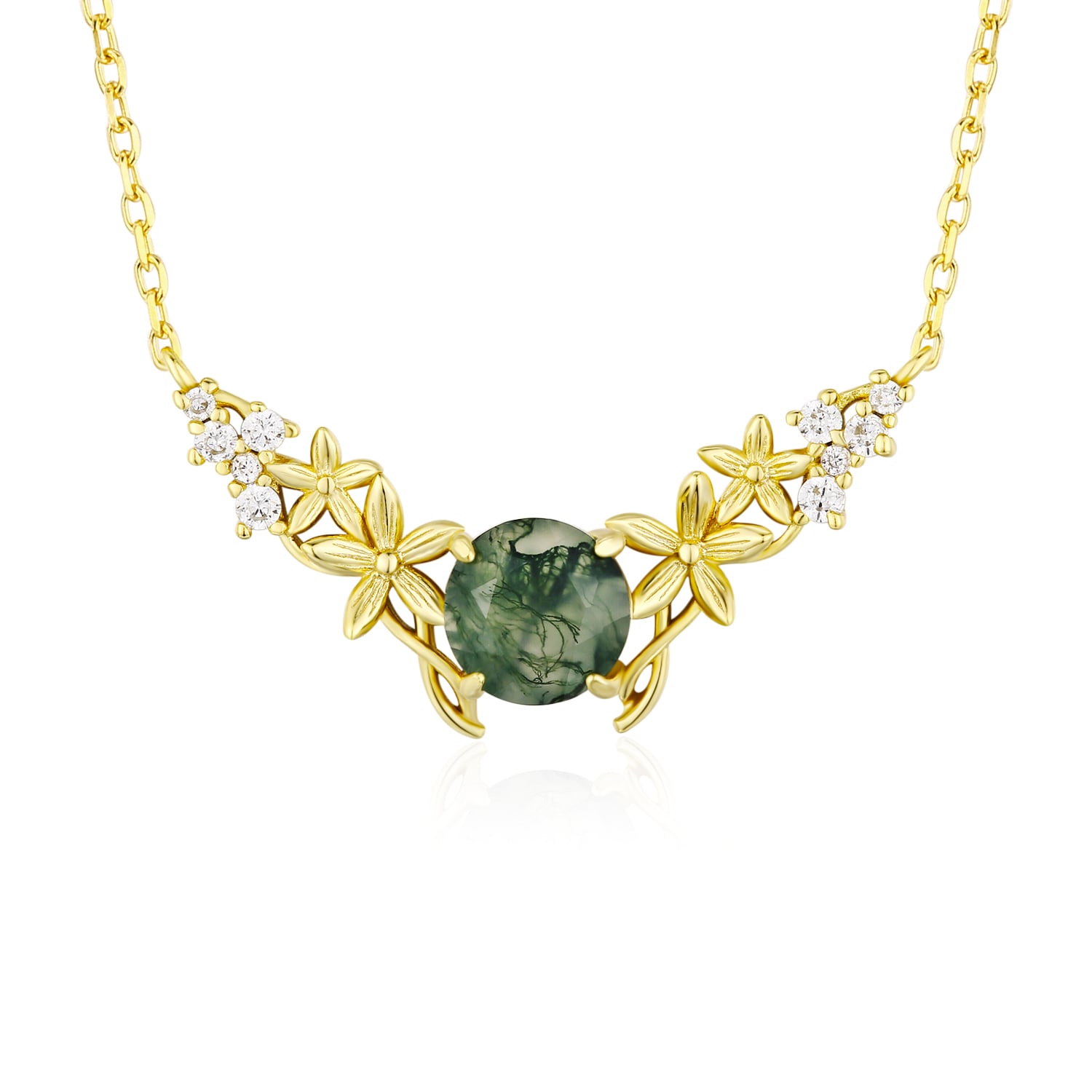 Silver Leaf Moss Agate Necklace Yellow Gold Vermeil