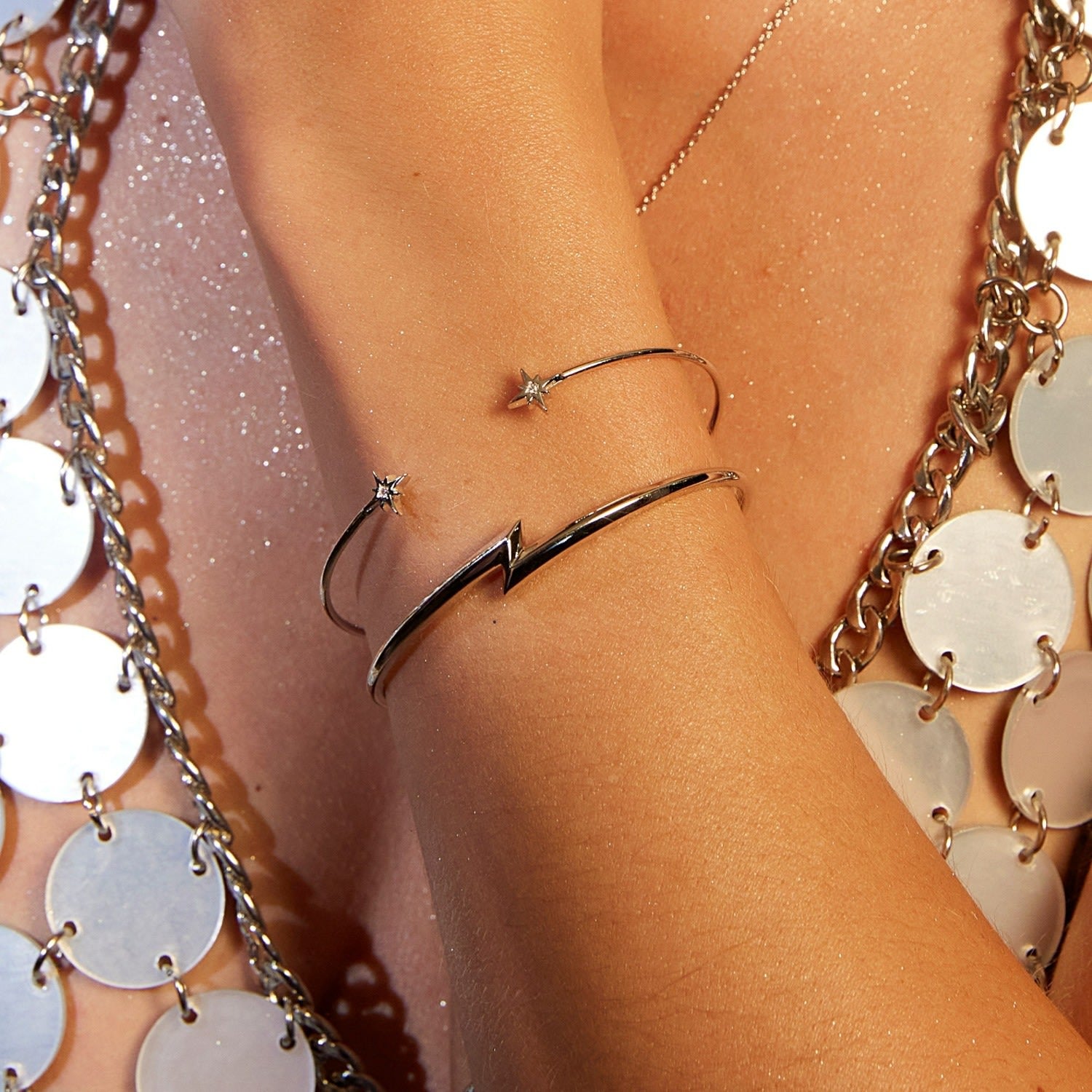 Silver Starburst Open Bangle