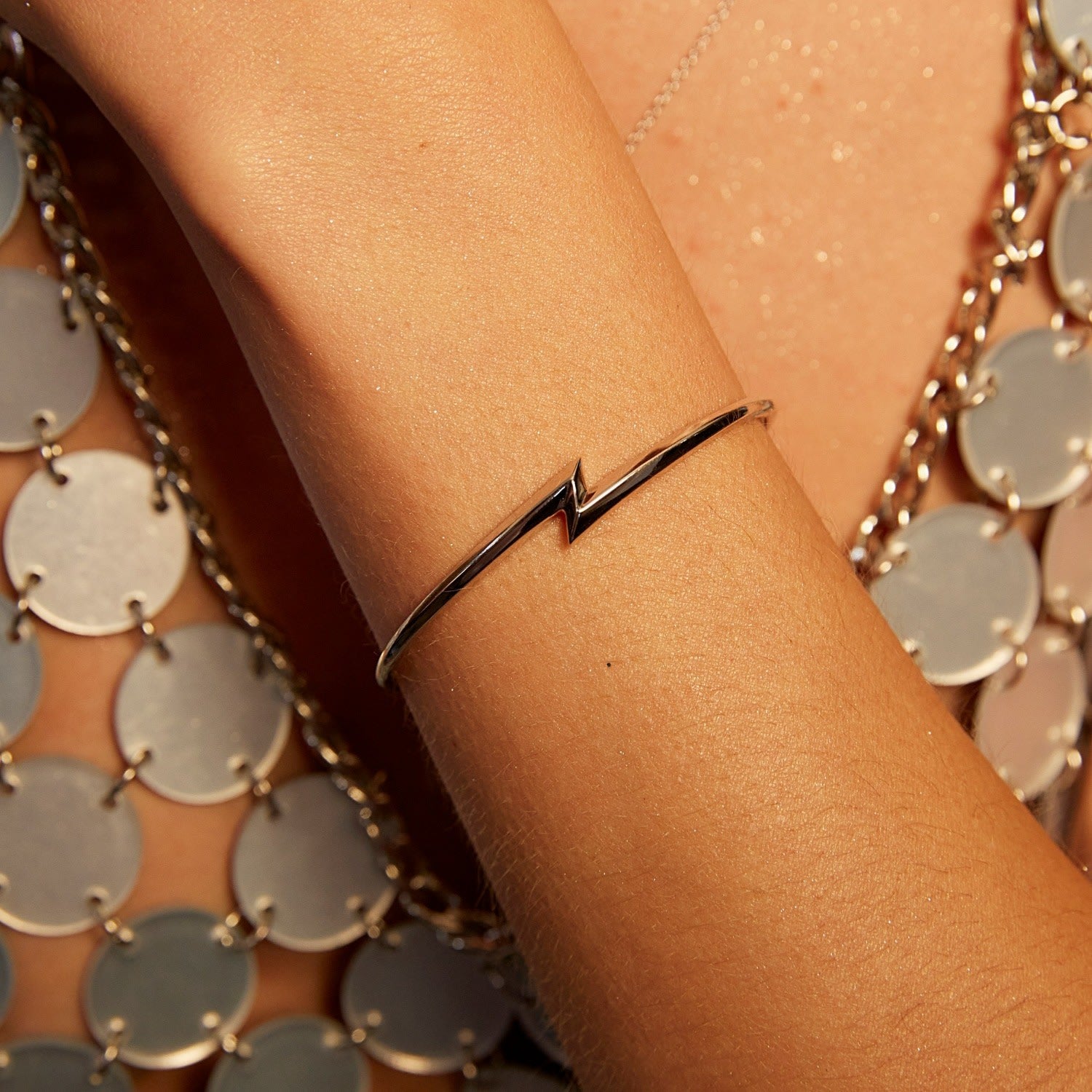 Silver Lightning Bolt Open Bangle