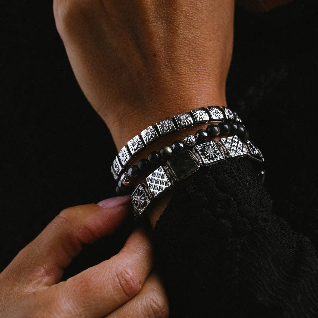 Flat-Bead Bracelet With Golden Obsidian In Silver